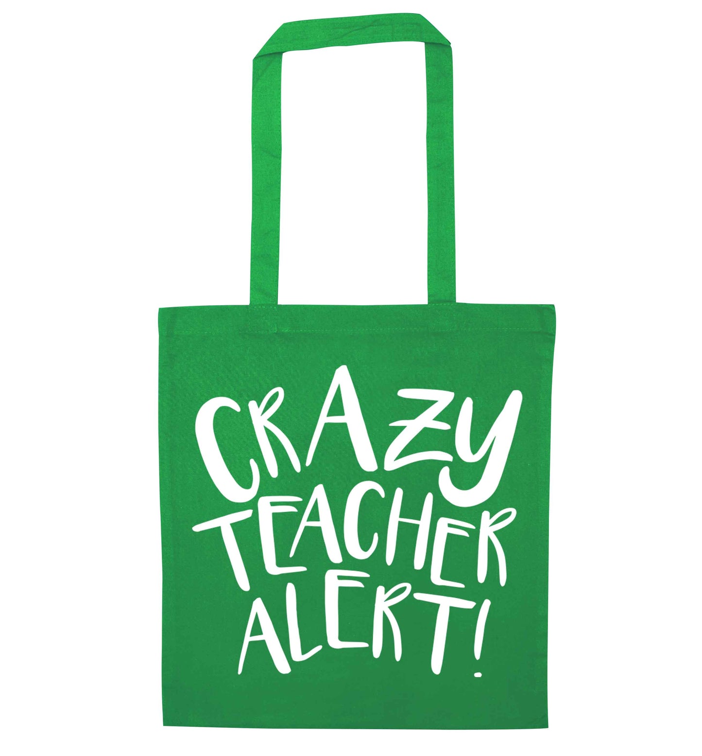 Crazy teacher alert green tote bag