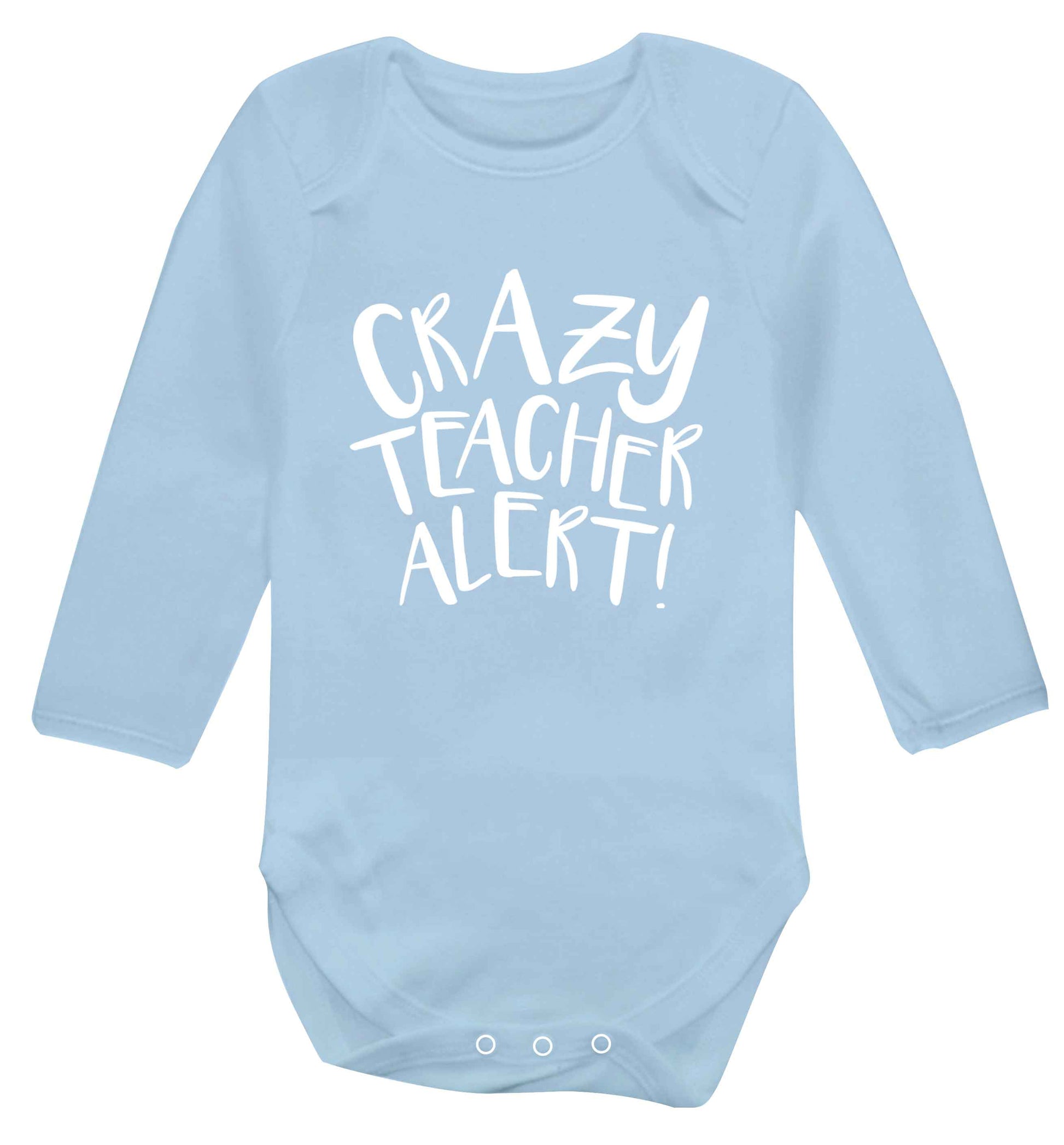 Crazy teacher alert baby vest long sleeved pale blue 6-12 months