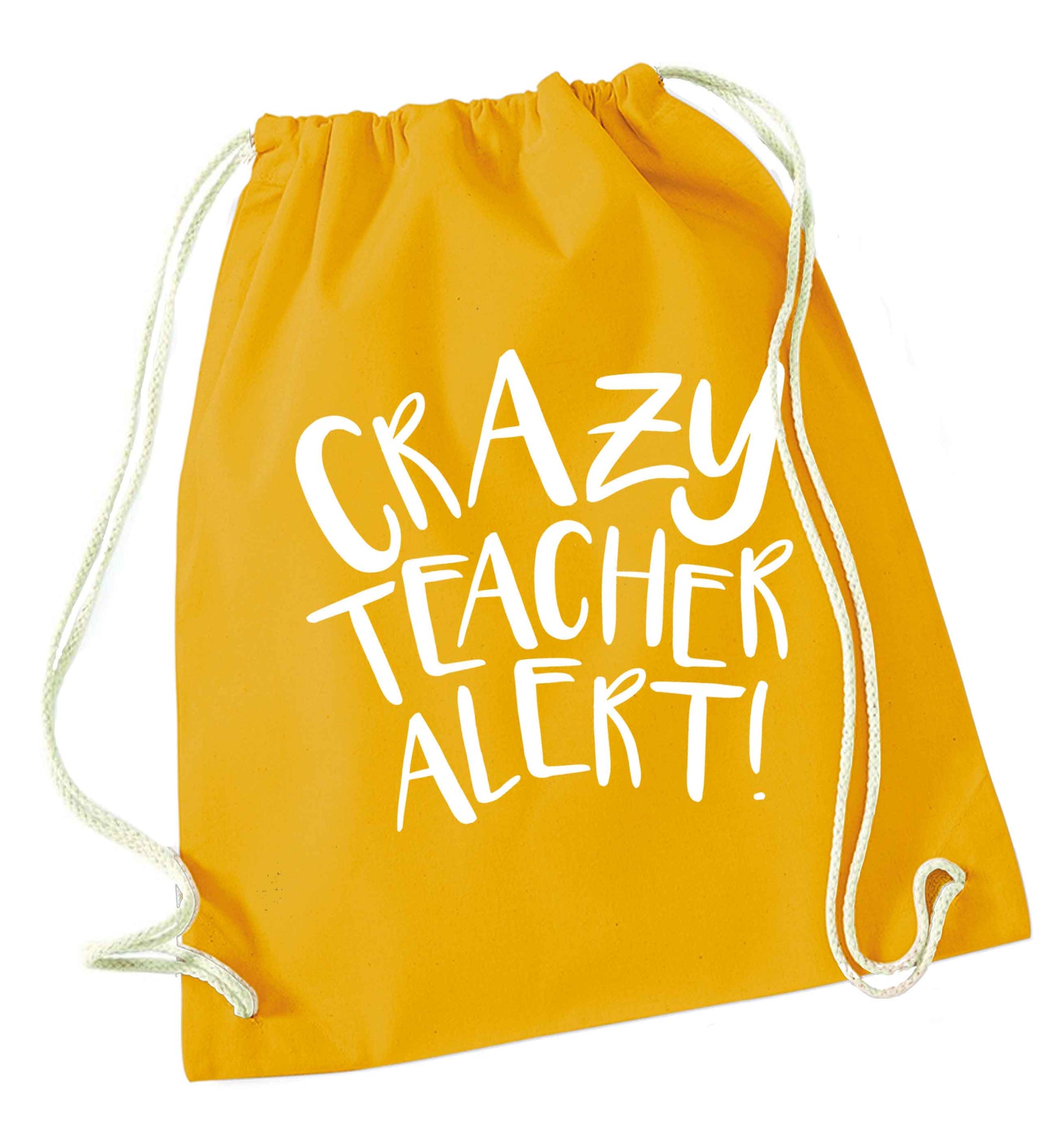 Crazy teacher alert mustard drawstring bag