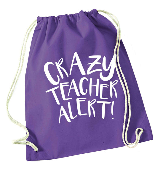 Crazy teacher alert purple drawstring bag