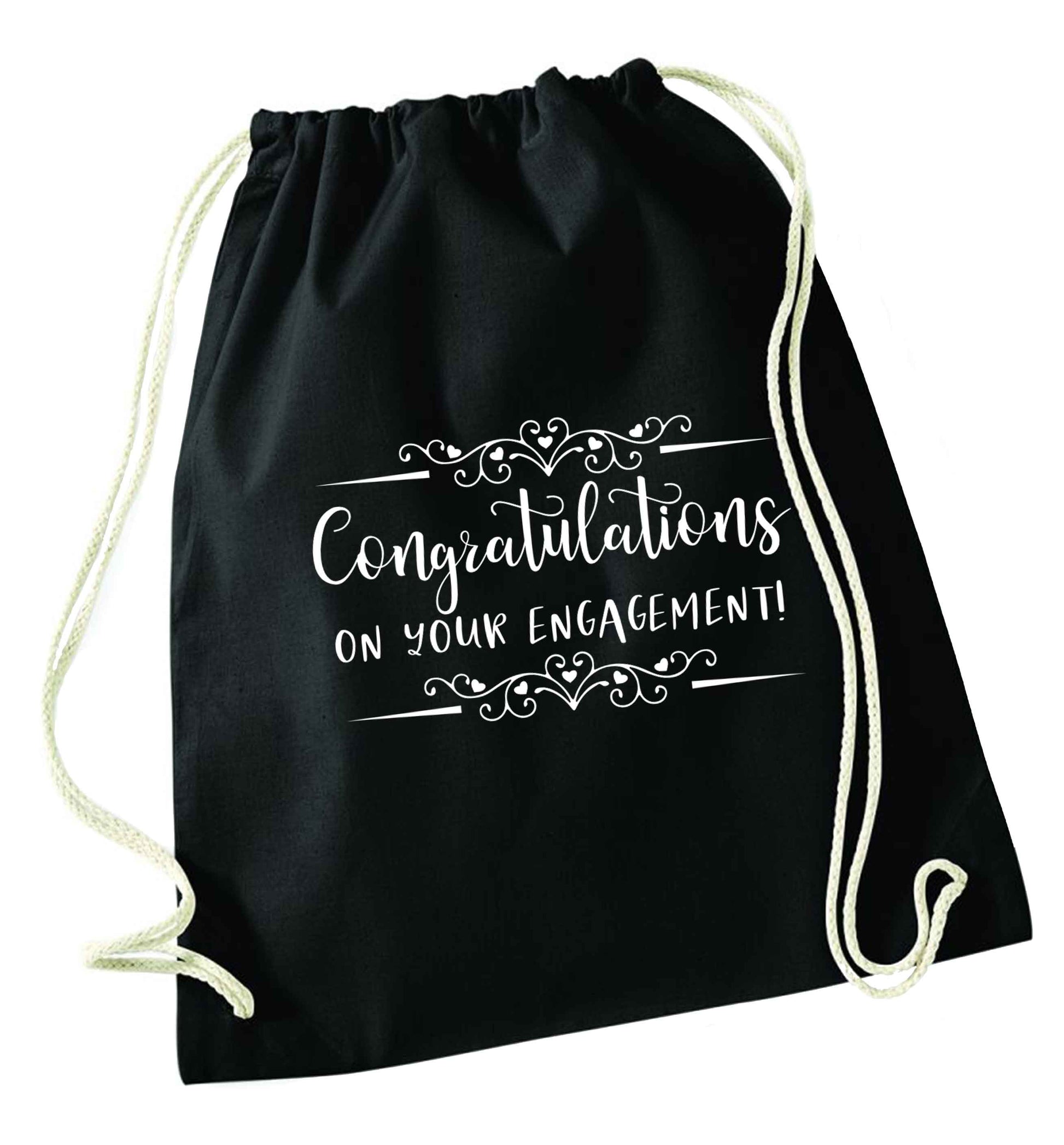 Congratulations on your engagement black drawstring bag