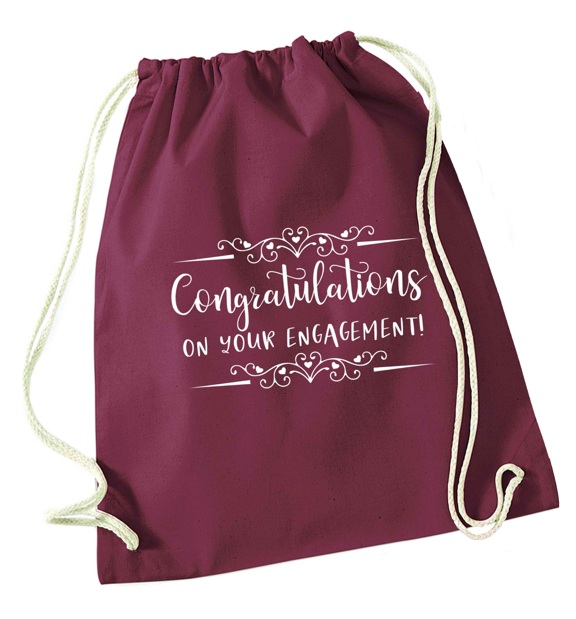 Congratulations on your engagement maroon drawstring bag
