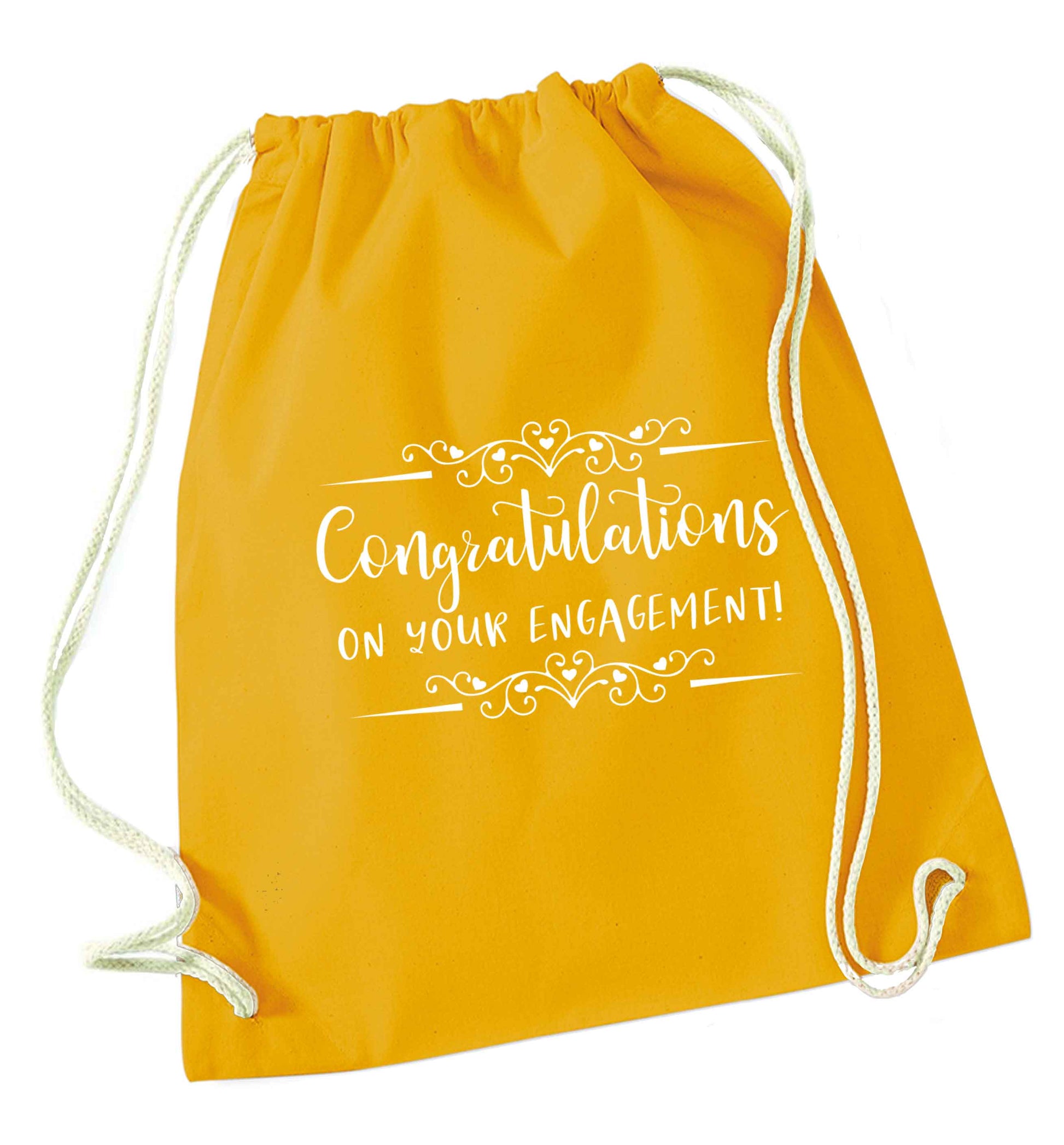 Congratulations on your engagement mustard drawstring bag