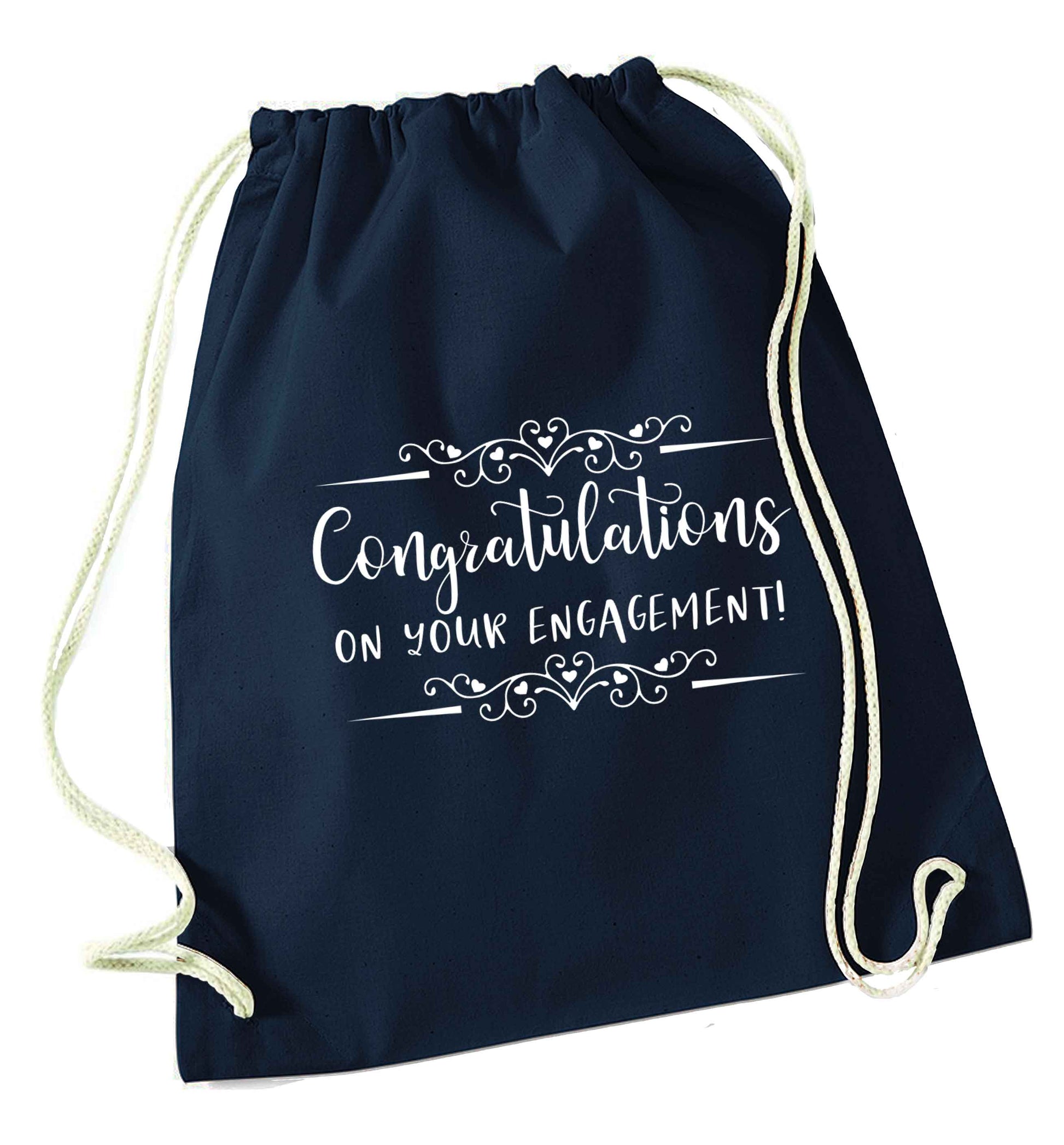 Congratulations on your engagement navy drawstring bag