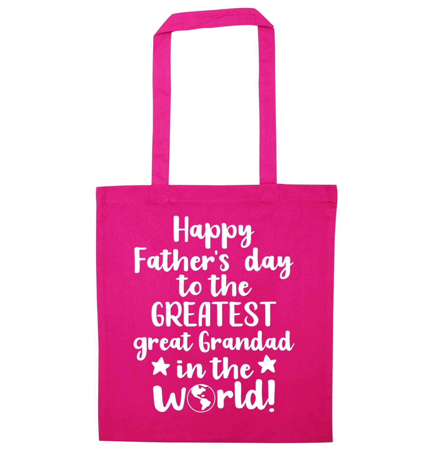 Happy Father's day to the greatest great grandad in the world pink tote bag