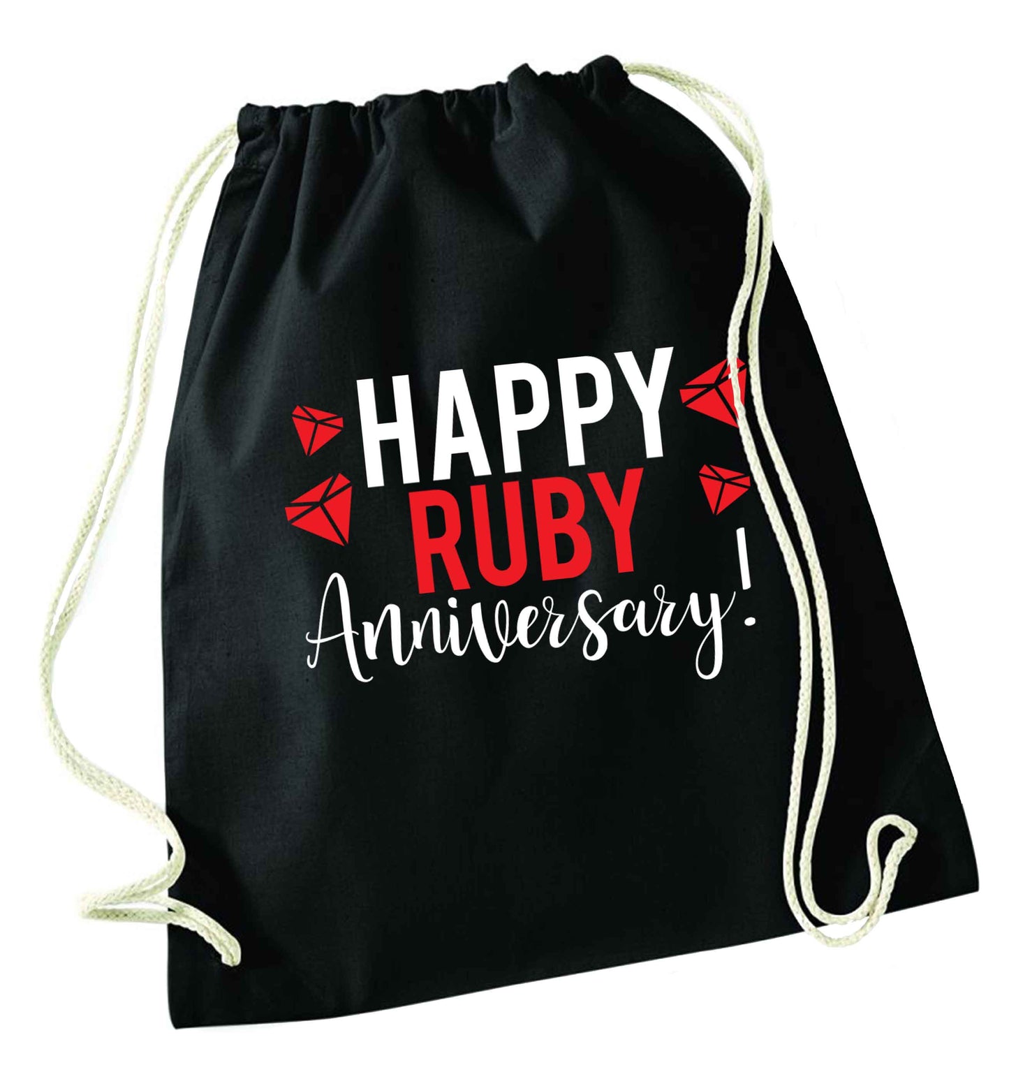Happy ruby anniversary! black drawstring bag