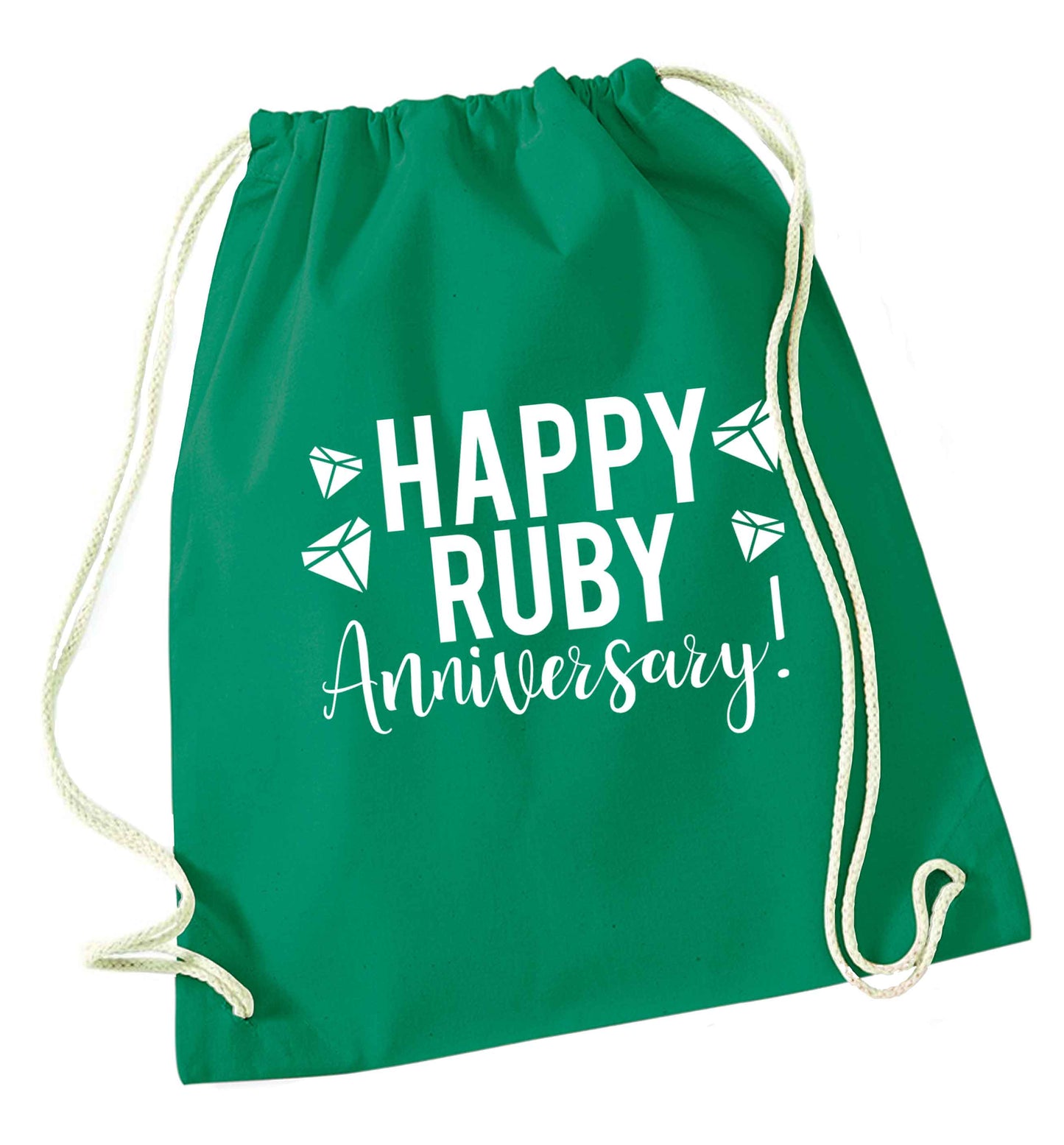 Happy ruby anniversary! green drawstring bag