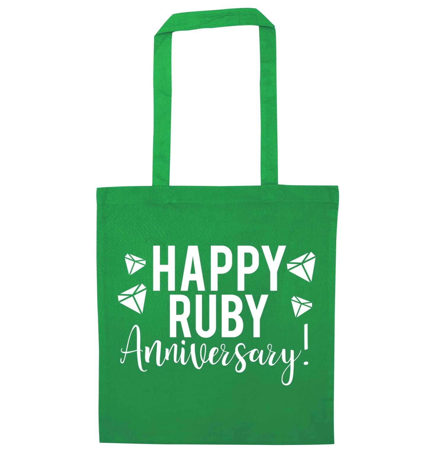Happy ruby anniversary! green tote bag