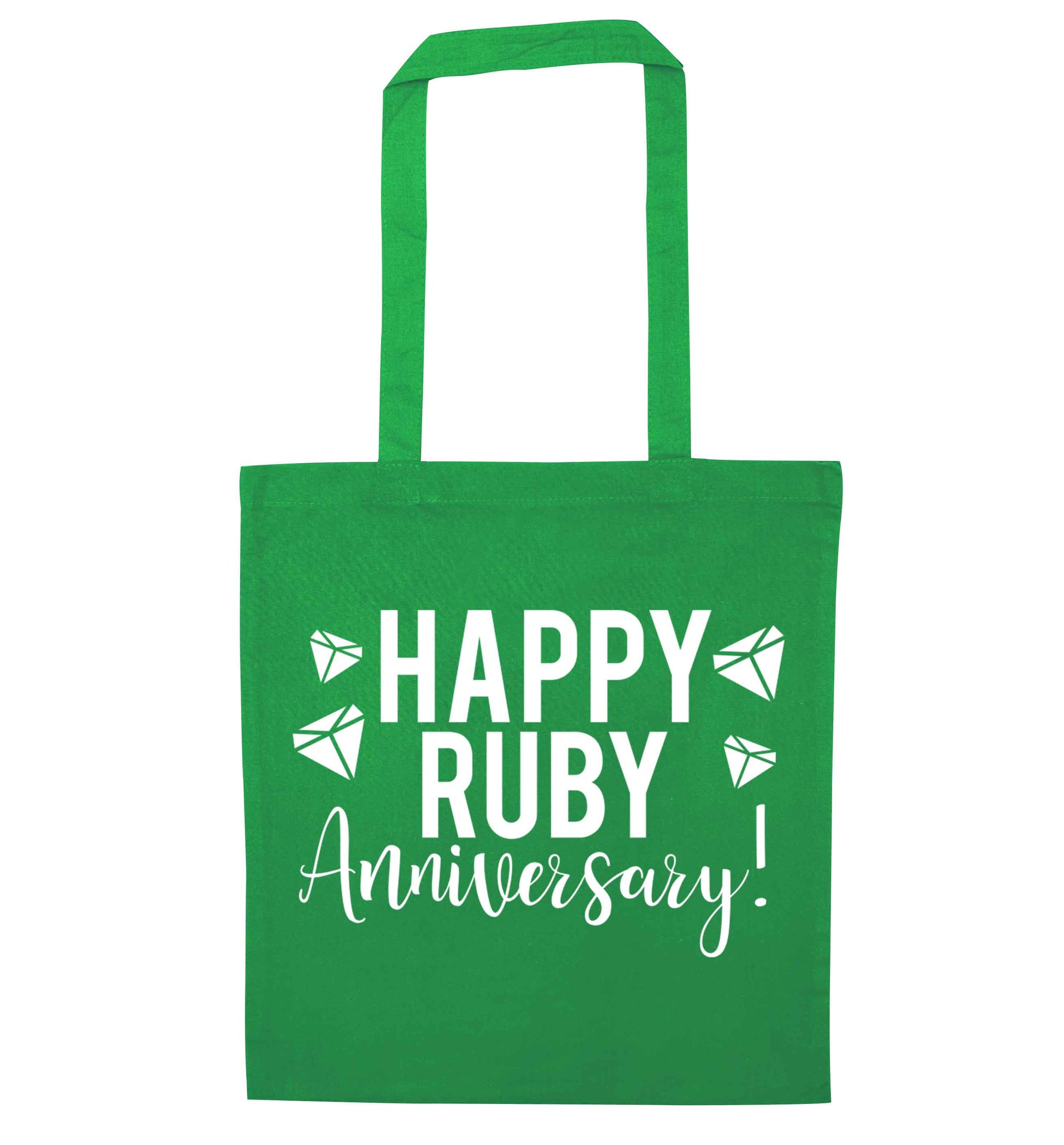 Happy ruby anniversary! green tote bag