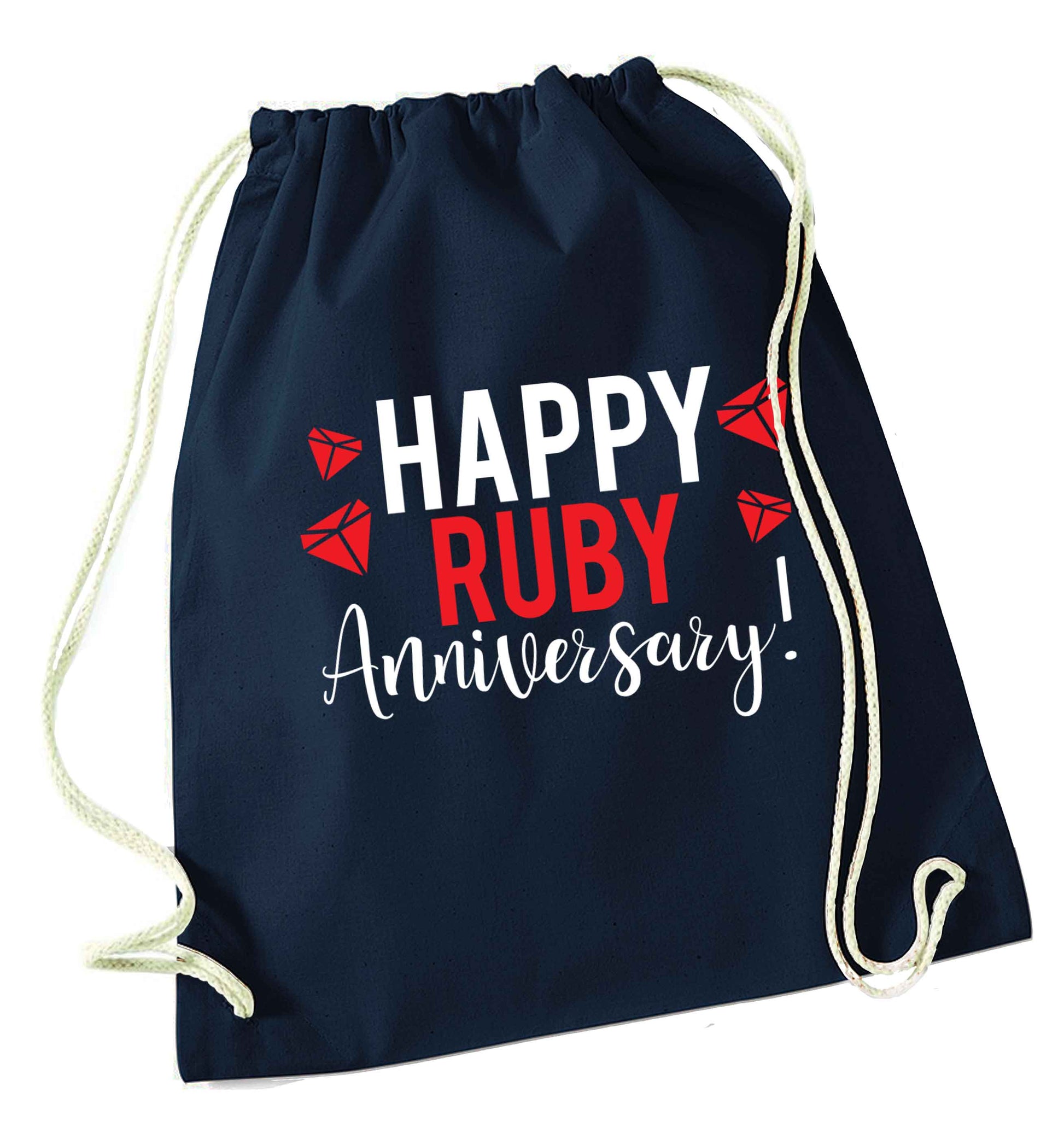 Happy ruby anniversary! navy drawstring bag