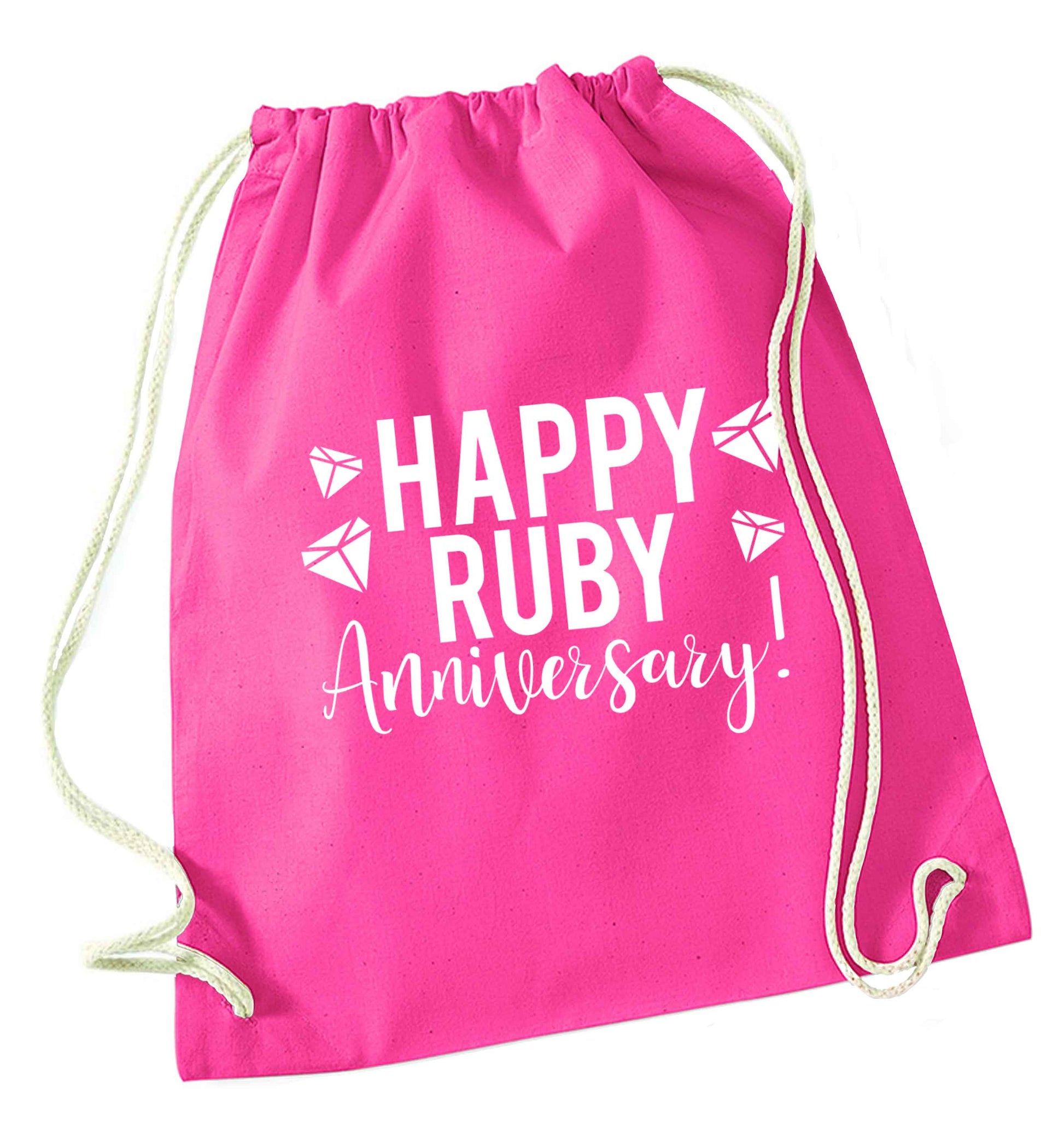 Happy ruby anniversary! pink drawstring bag