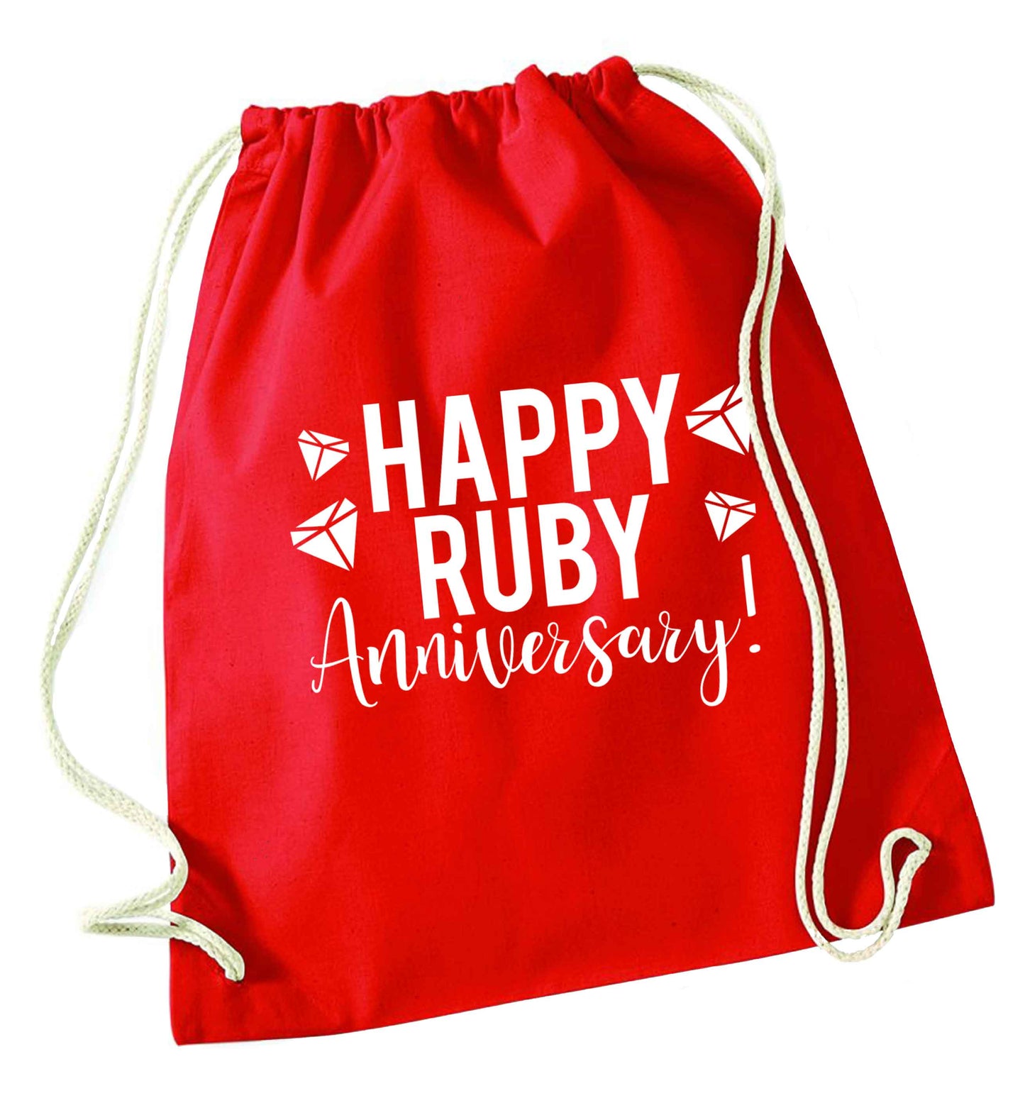 Happy ruby anniversary! red drawstring bag 