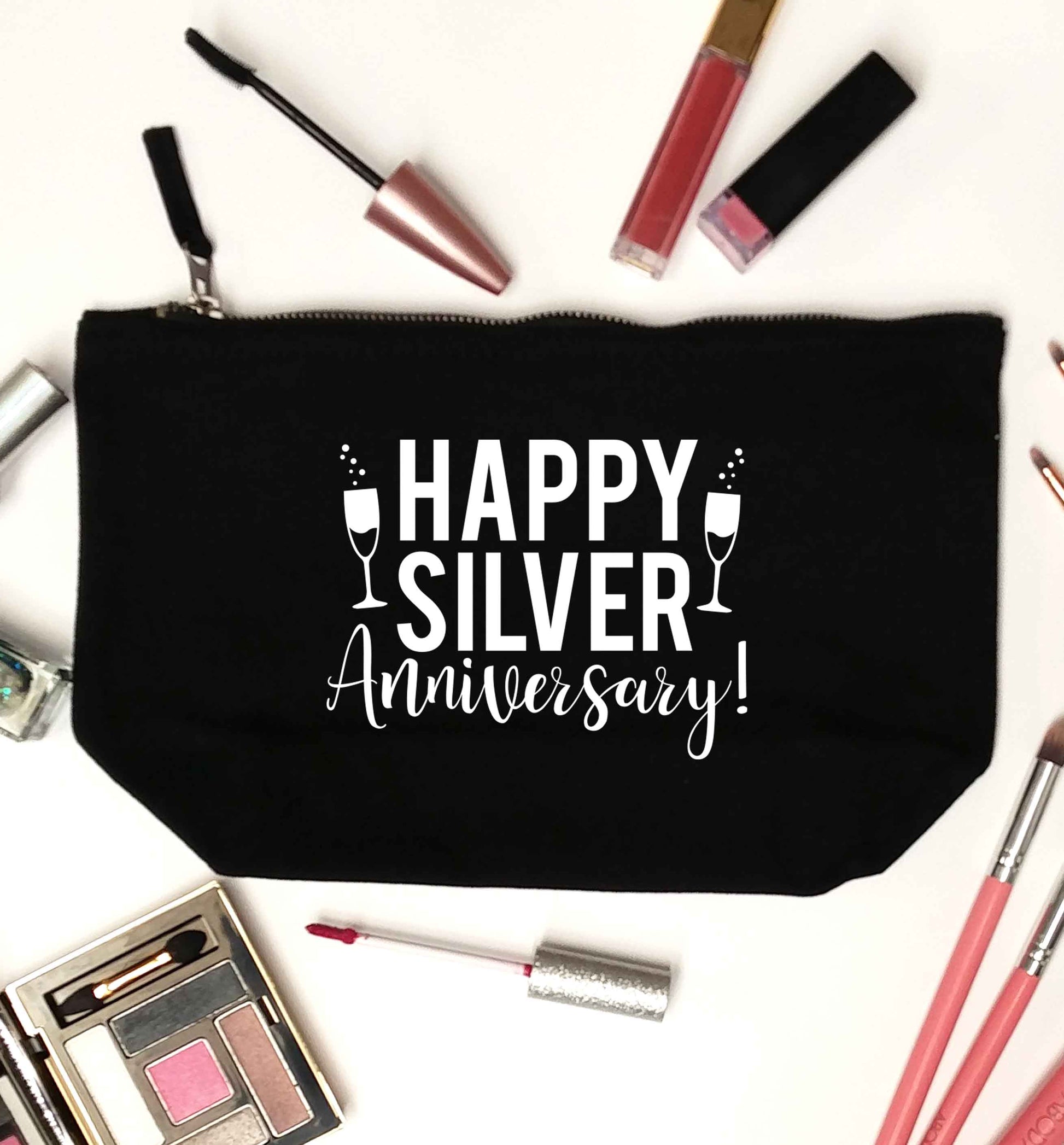 Happy silver anniversary! black makeup bag