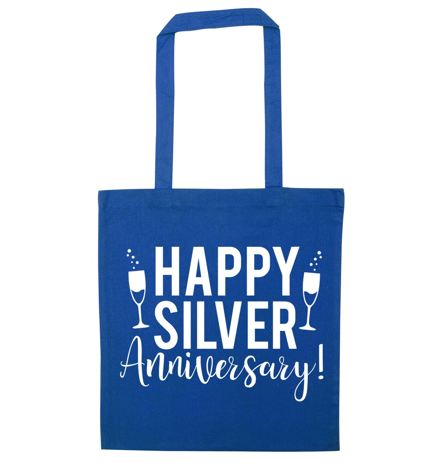 Happy silver anniversary! blue tote bag