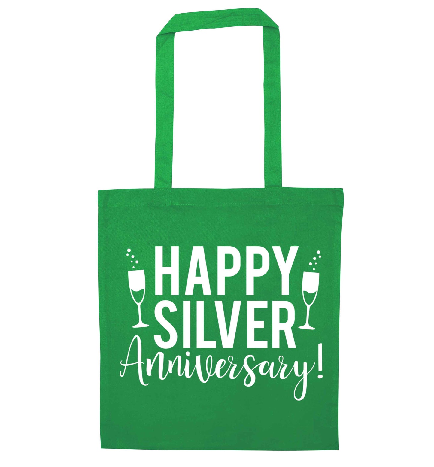 Happy silver anniversary! green tote bag