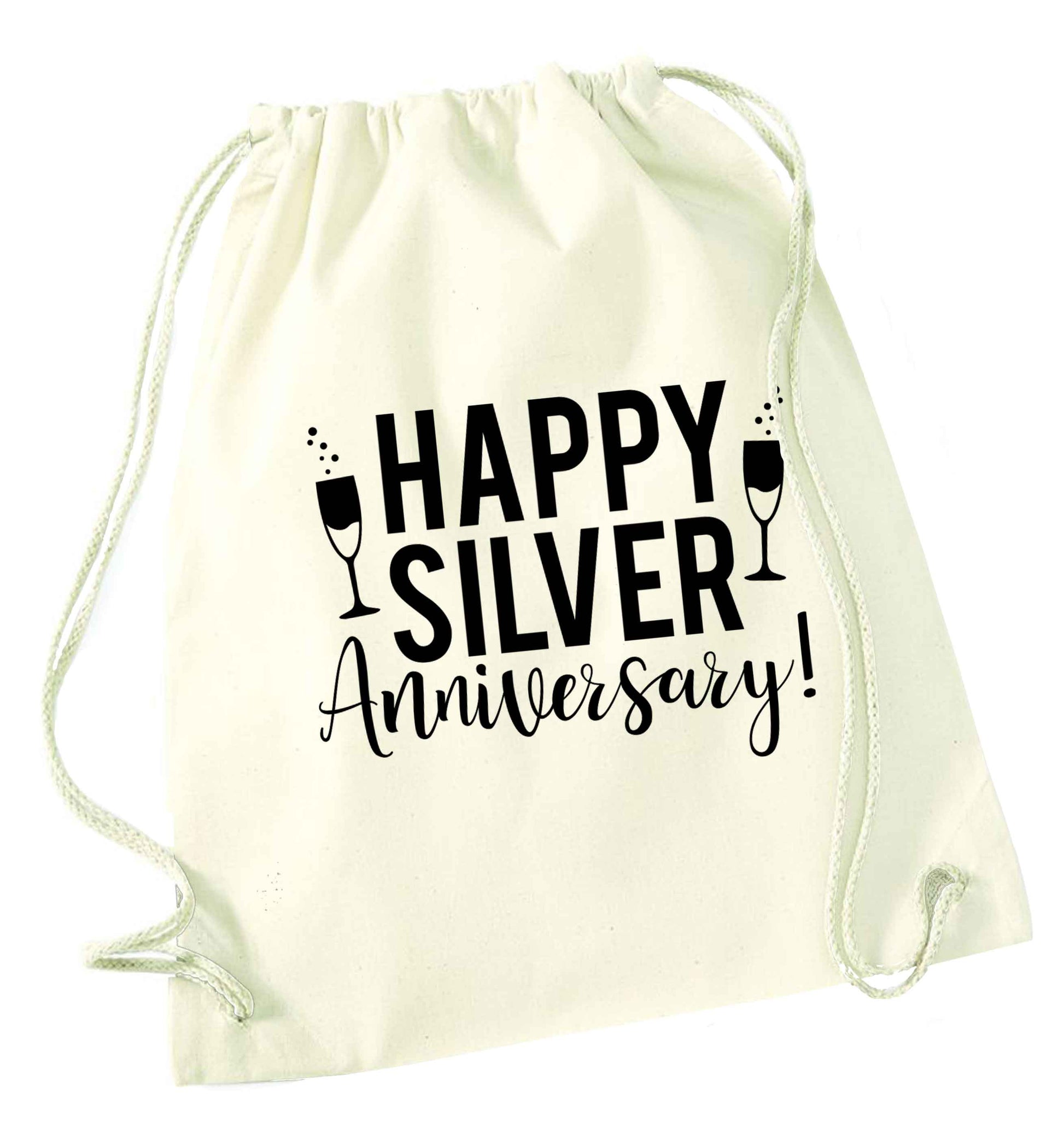 Happy silver anniversary! natural drawstring bag