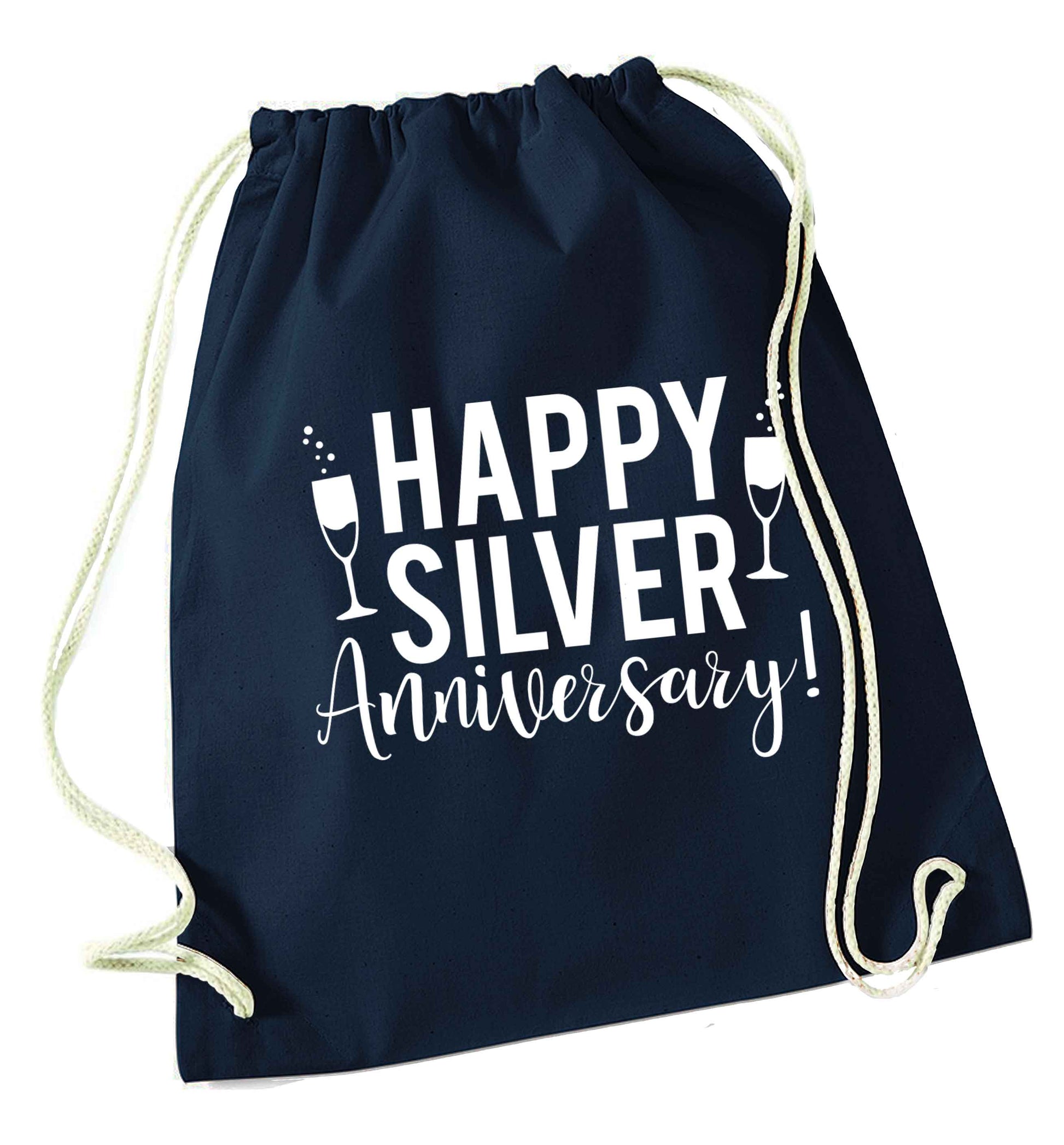 Happy silver anniversary! navy drawstring bag