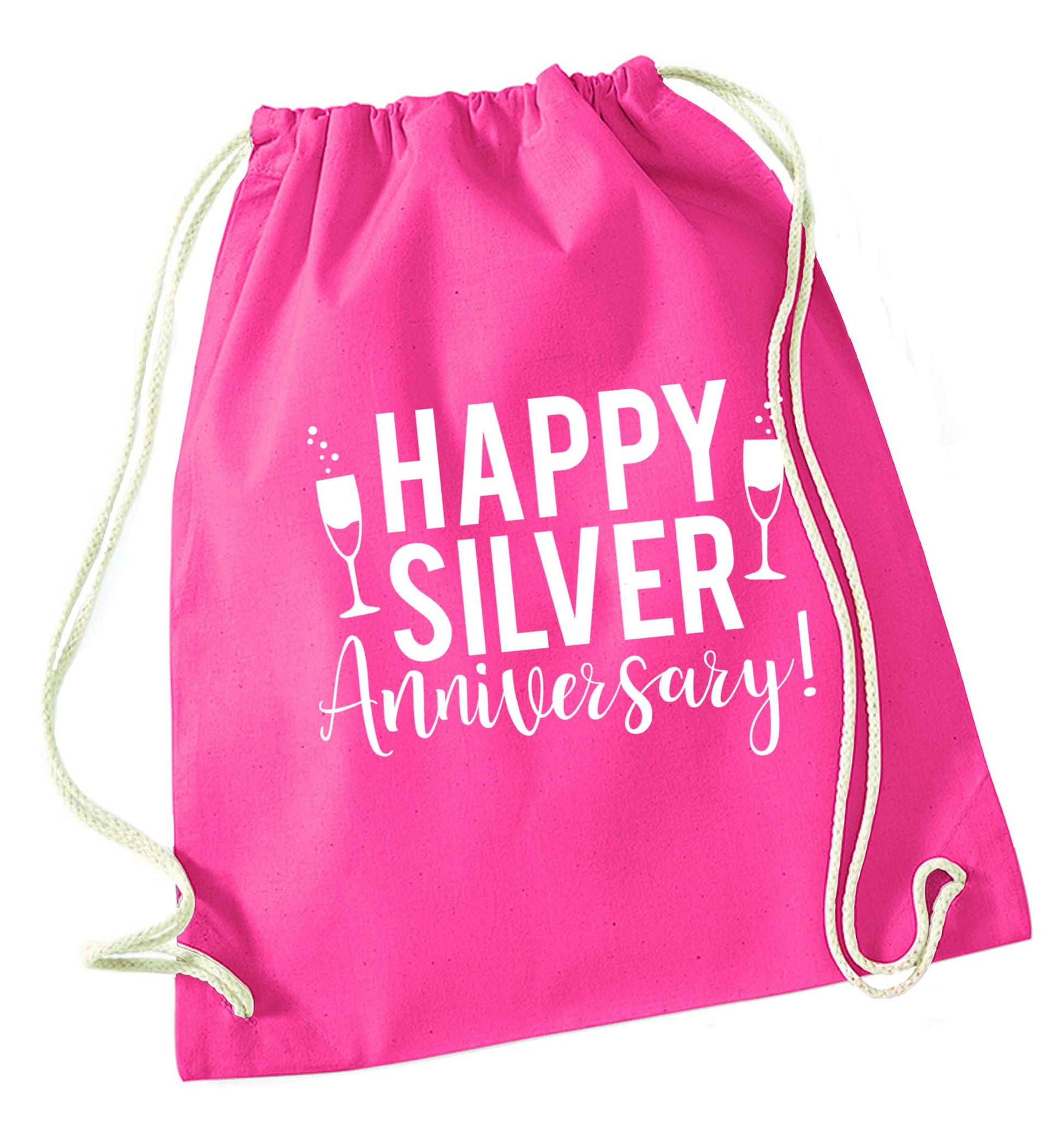 Happy silver anniversary! pink drawstring bag