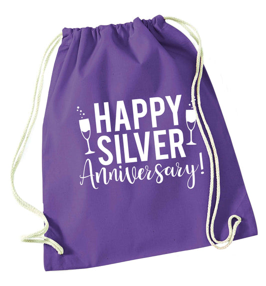 Happy silver anniversary! purple drawstring bag