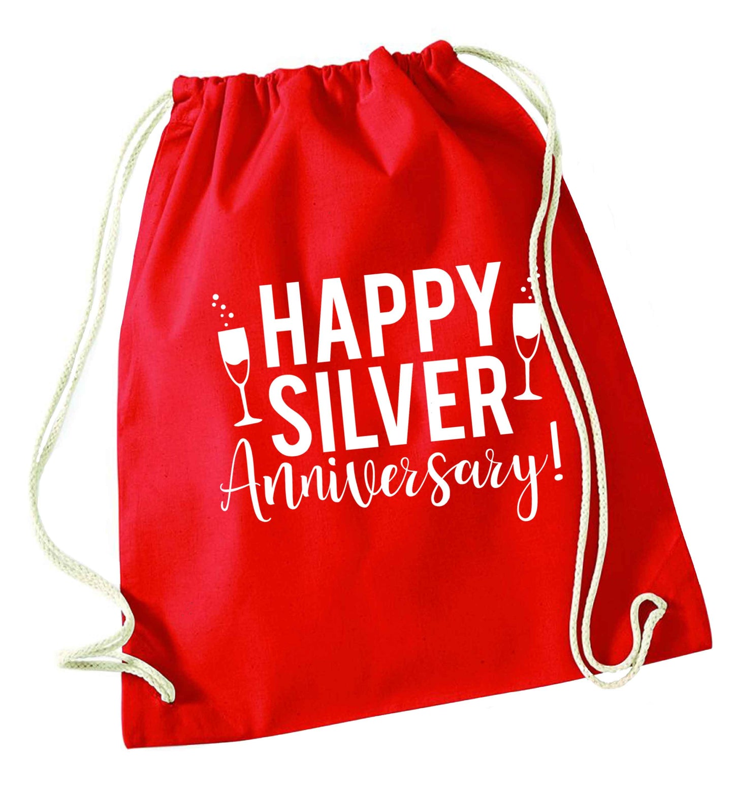 Happy silver anniversary! red drawstring bag 