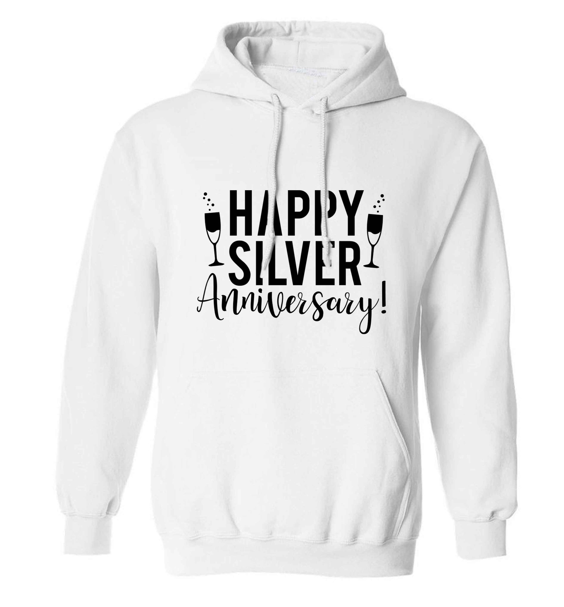 Happy silver anniversary! adults unisex white hoodie 2XL