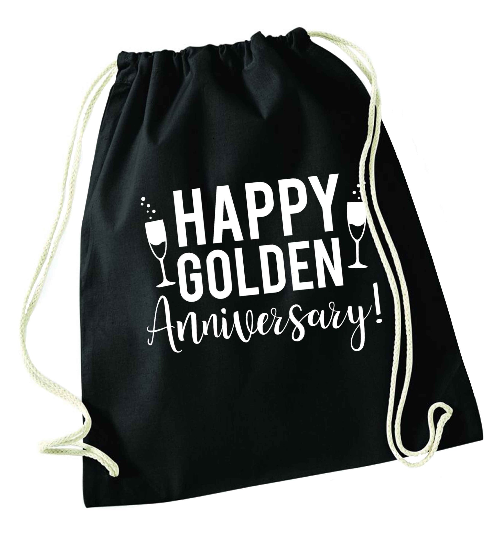 Happy golden anniversary! black drawstring bag