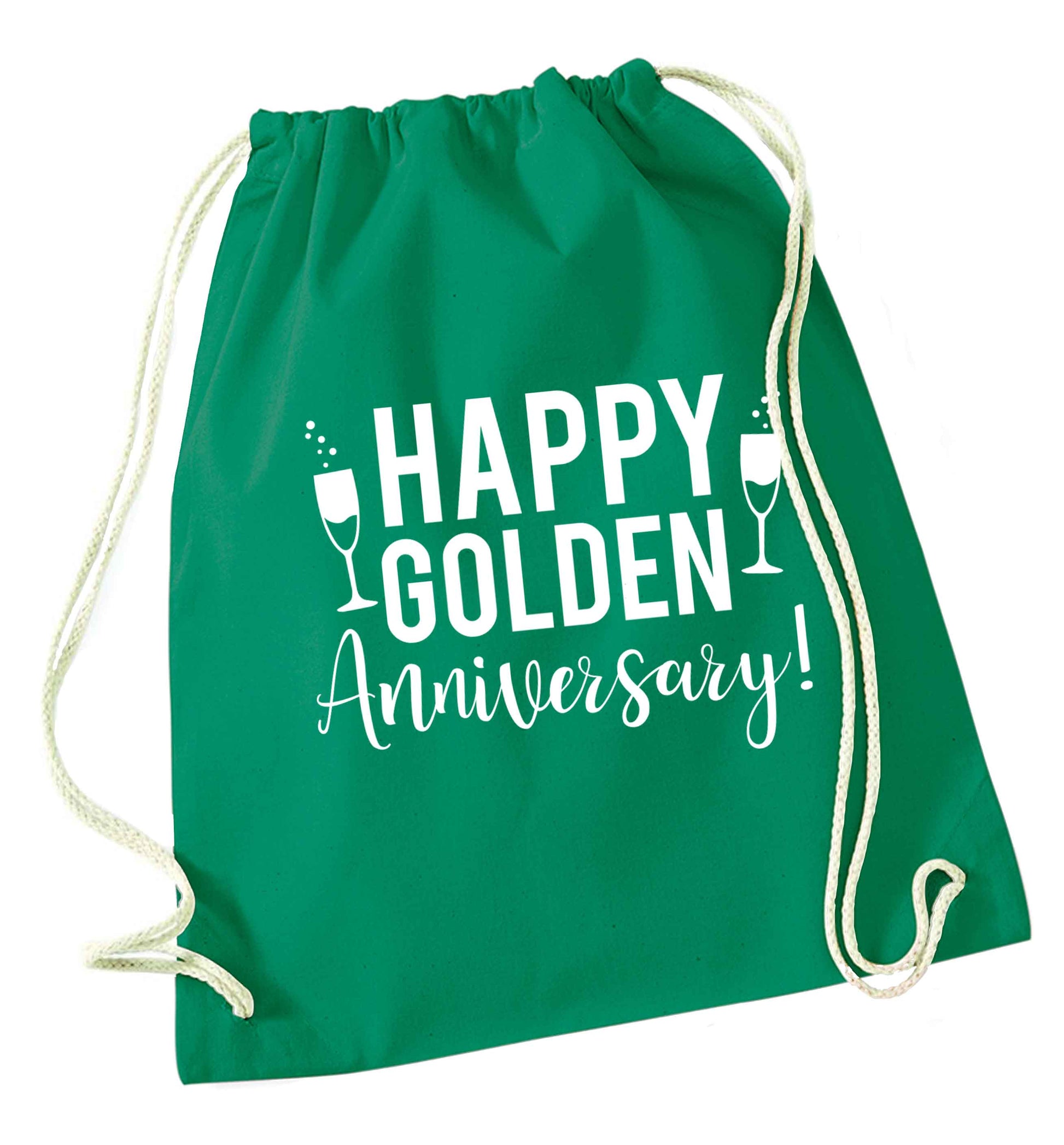 Happy golden anniversary! green drawstring bag