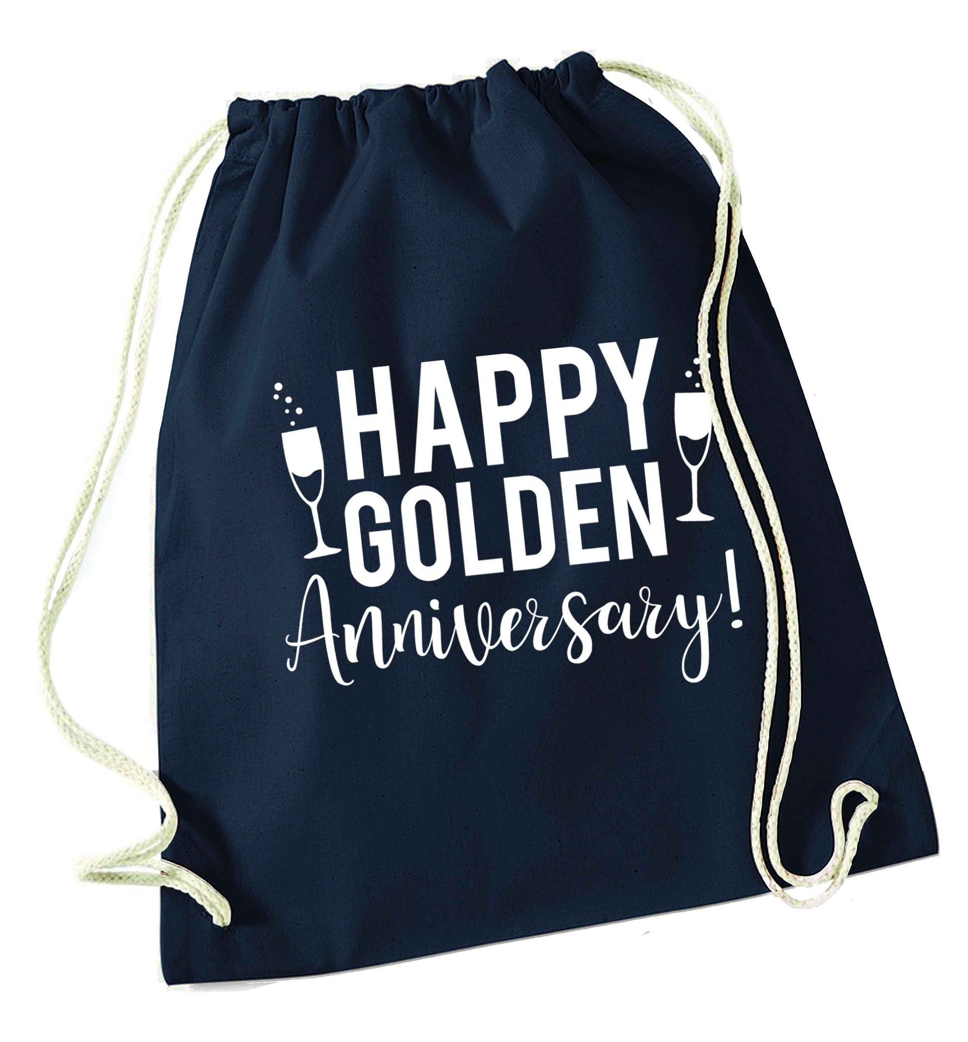 Happy golden anniversary! navy drawstring bag