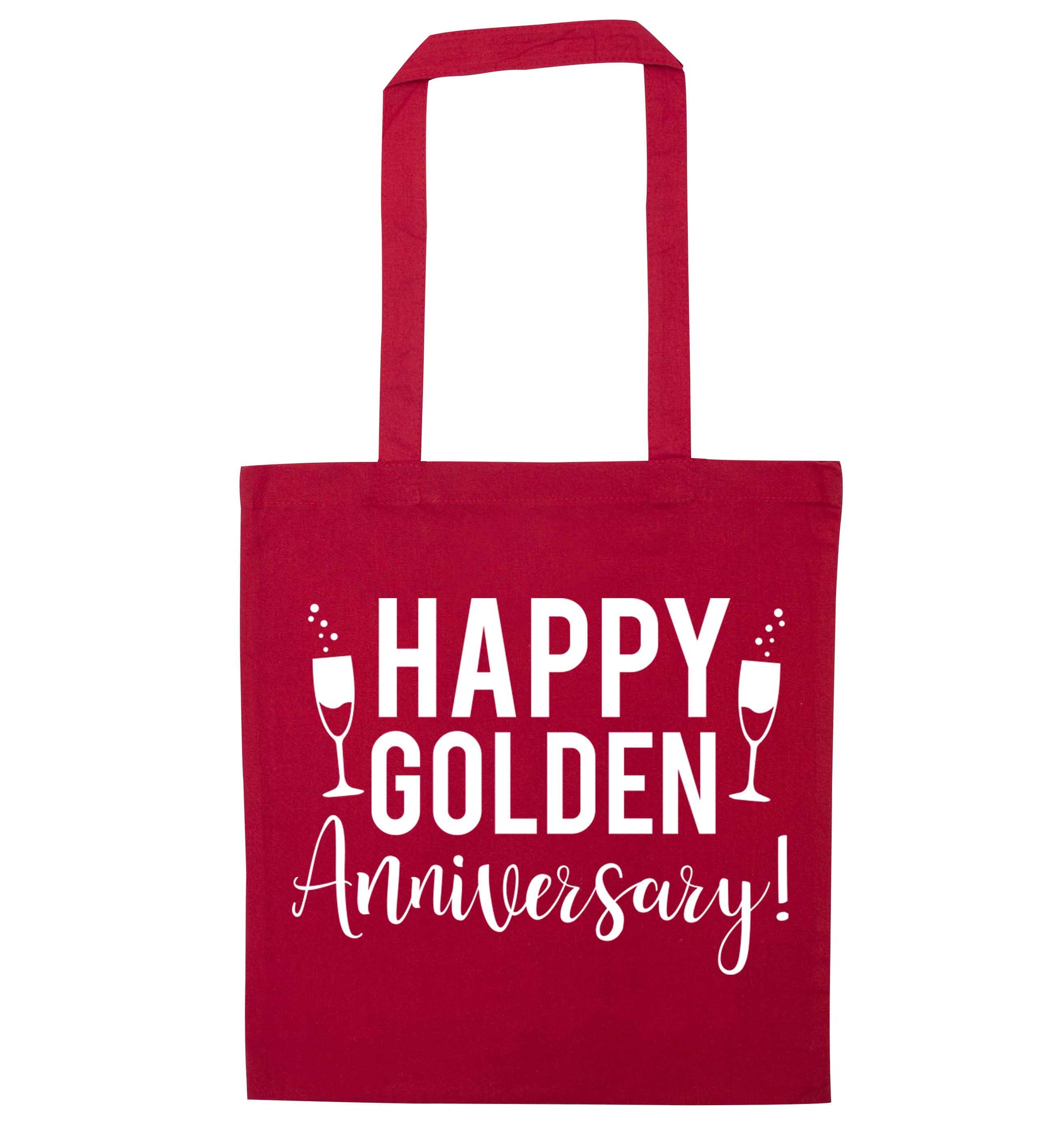 Happy golden anniversary! red tote bag