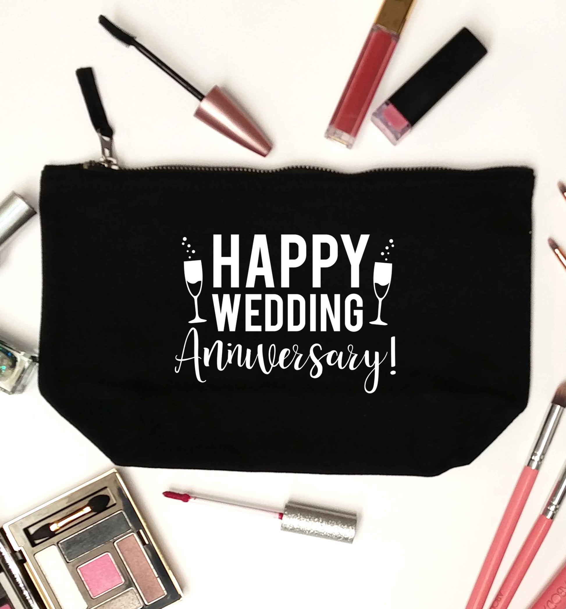 Happy wedding anniversary! black makeup bag