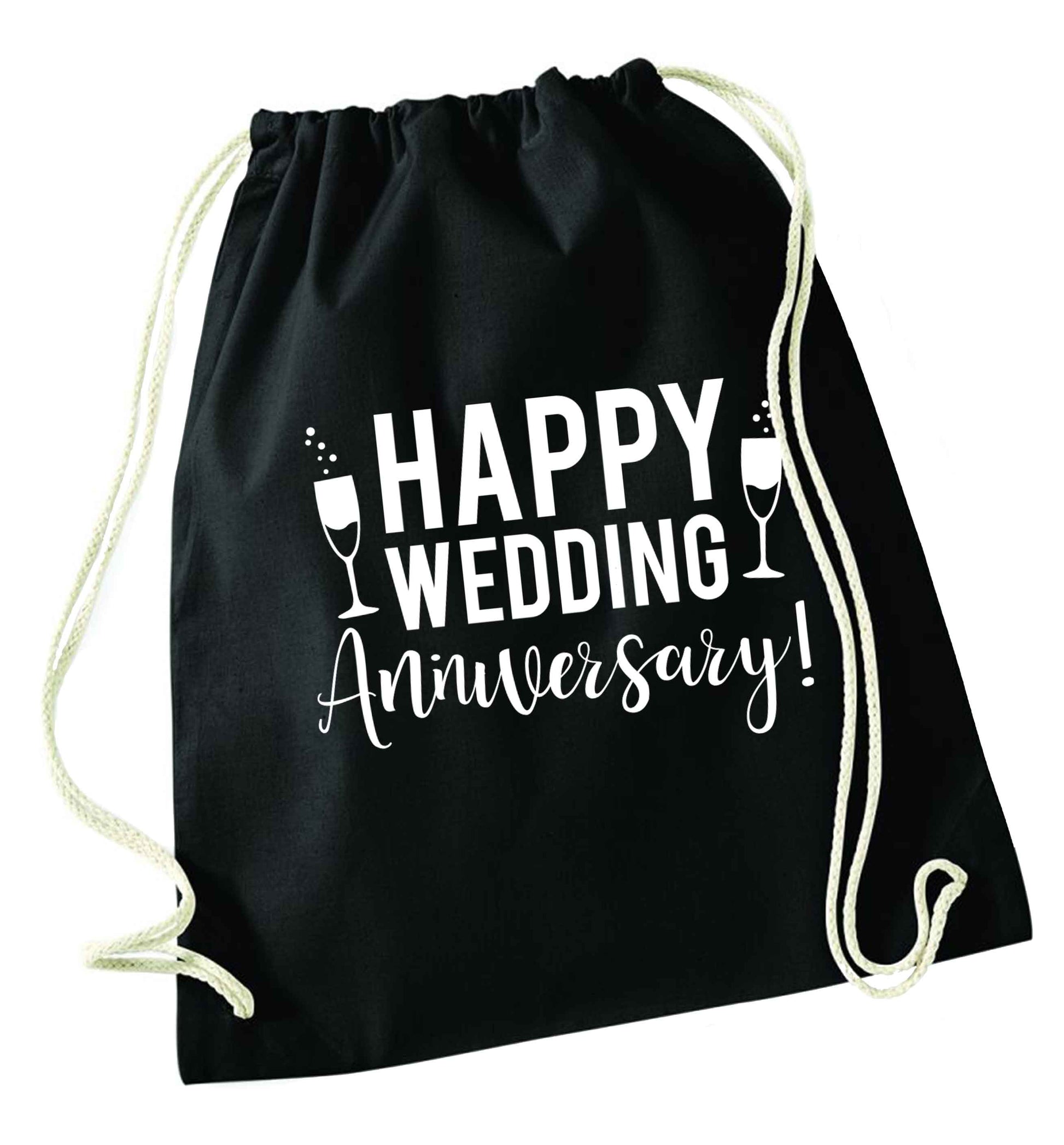 Happy wedding anniversary! black drawstring bag