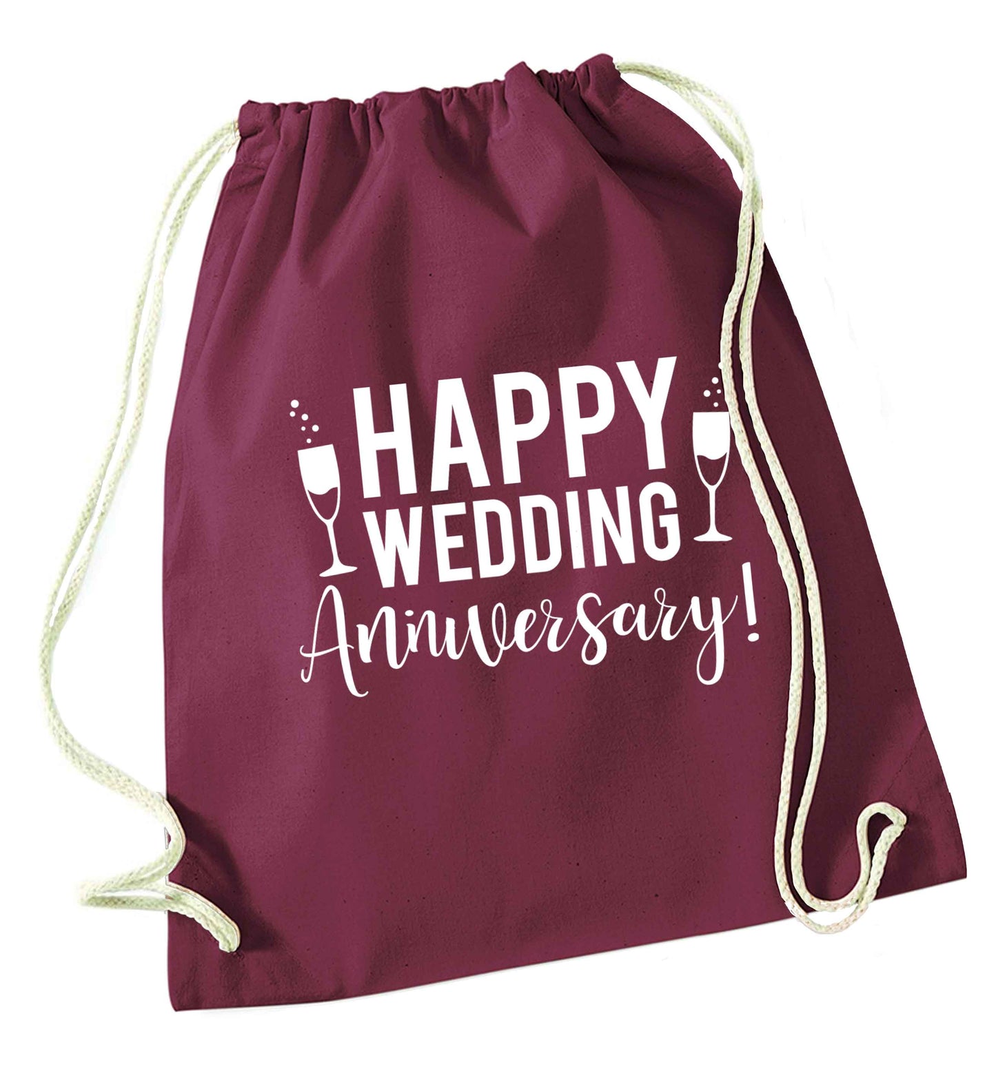 Happy wedding anniversary! maroon drawstring bag