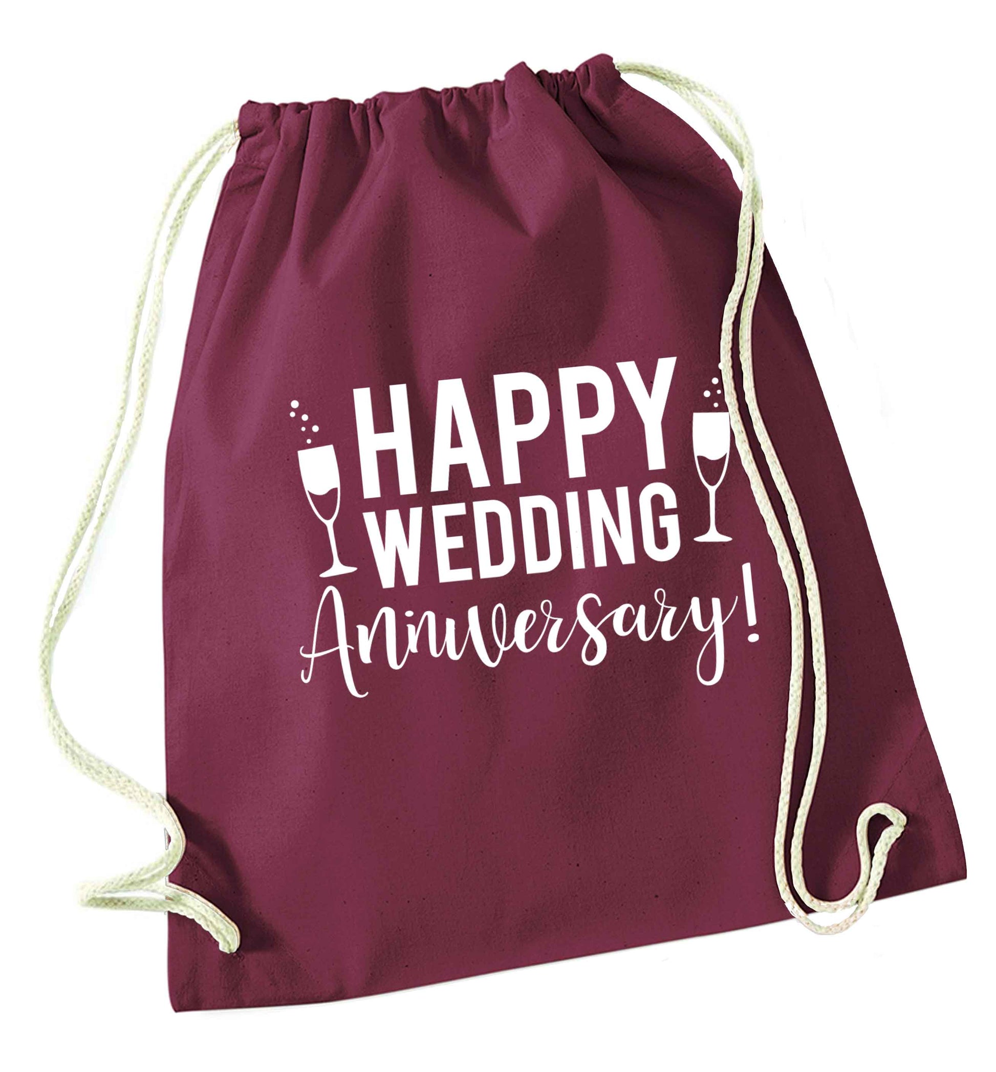Happy wedding anniversary! maroon drawstring bag
