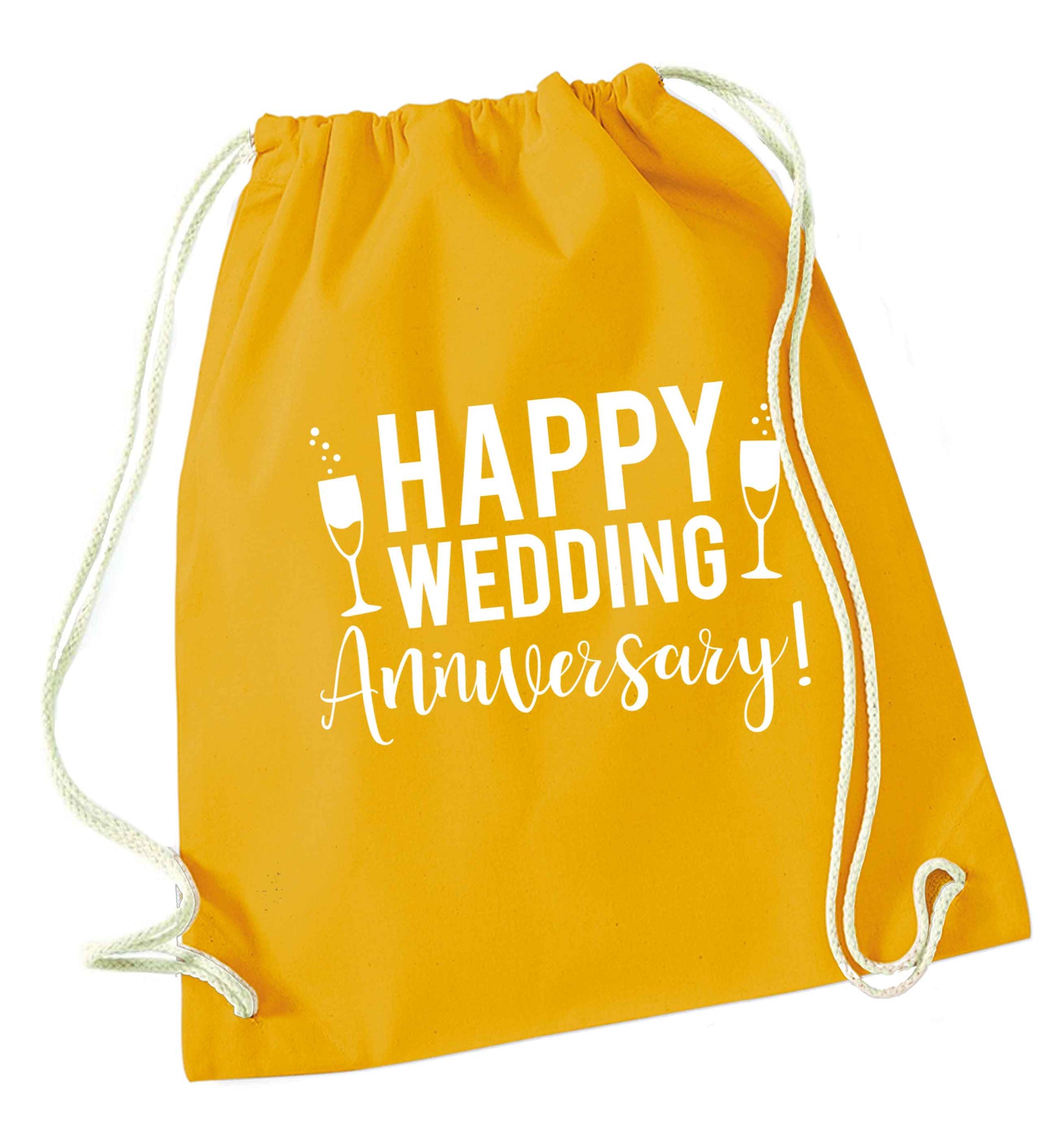 Happy wedding anniversary! mustard drawstring bag