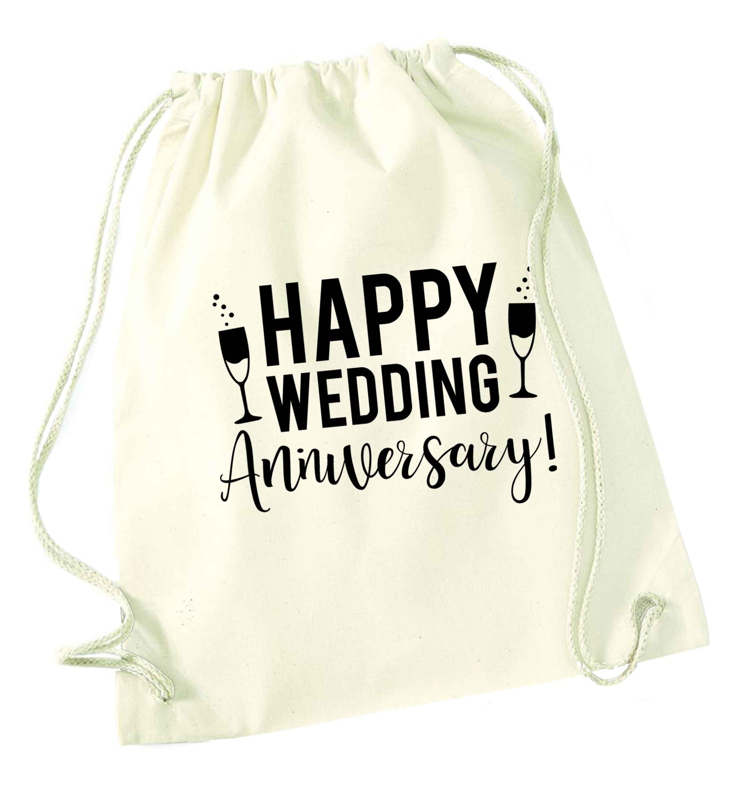 Happy wedding anniversary! natural drawstring bag