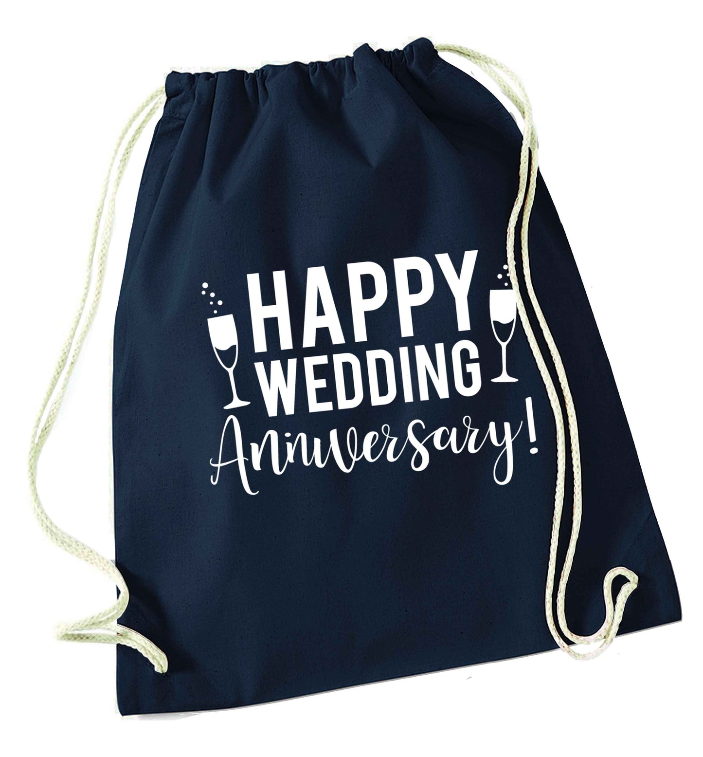 Happy wedding anniversary! navy drawstring bag
