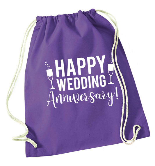 Happy wedding anniversary! purple drawstring bag