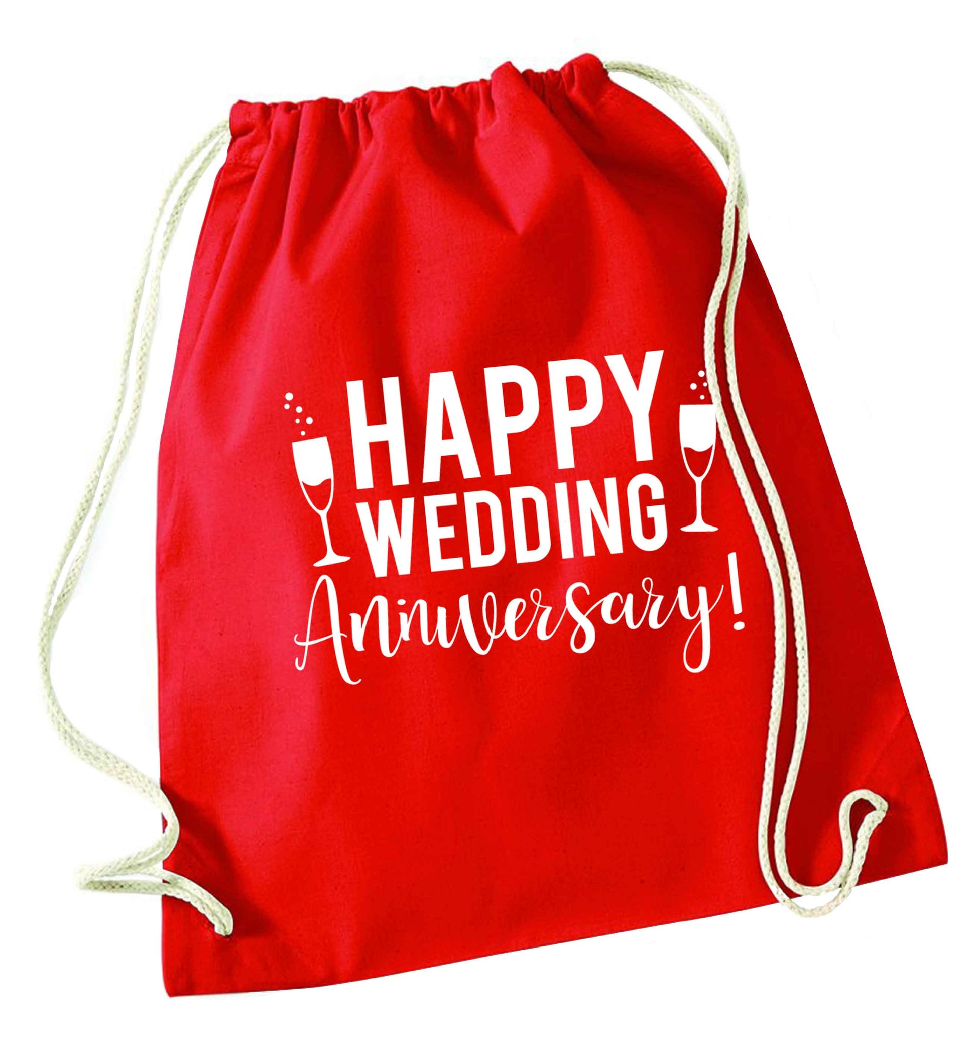 Happy wedding anniversary! red drawstring bag 