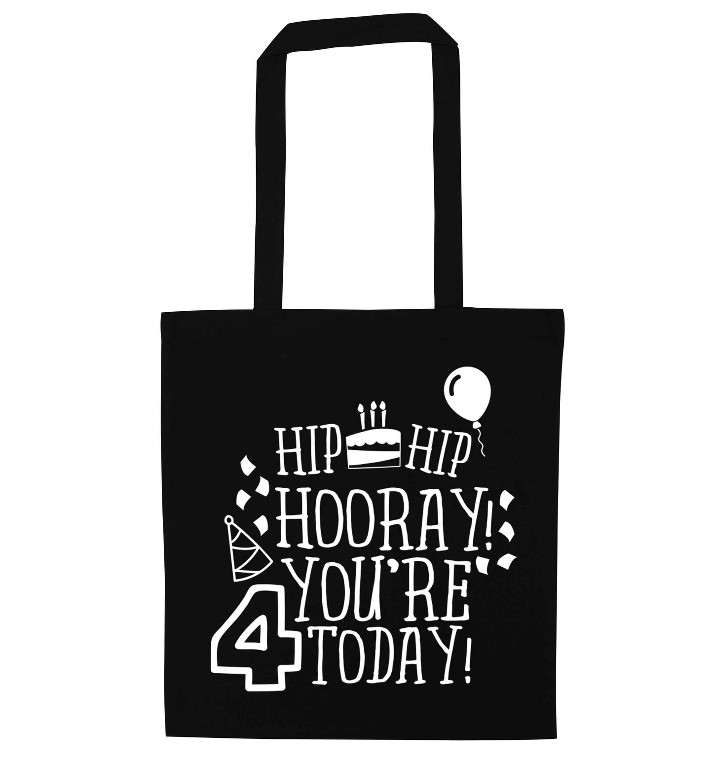 Hip hip hooray you're four today!black tote bag