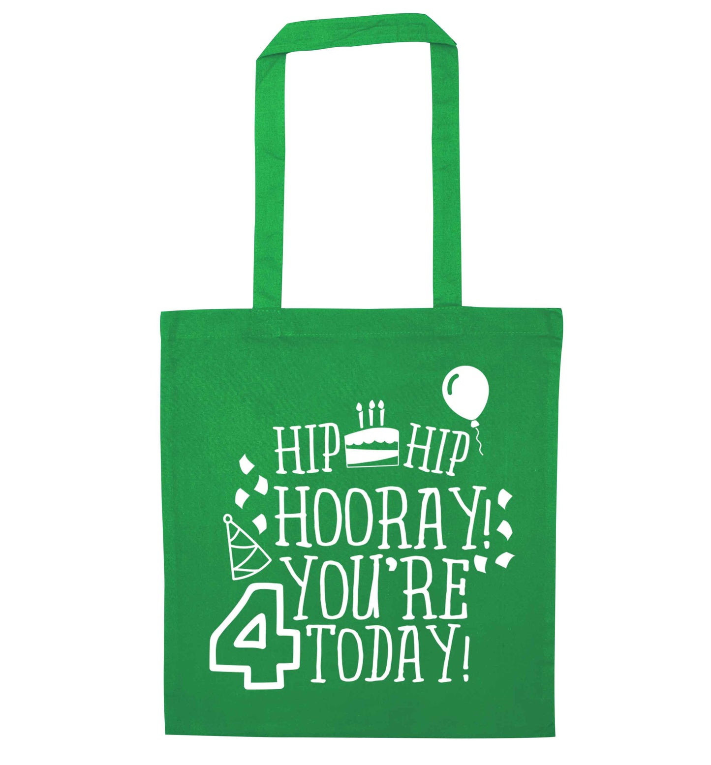 Hip hip hooray you're four today!green tote bag