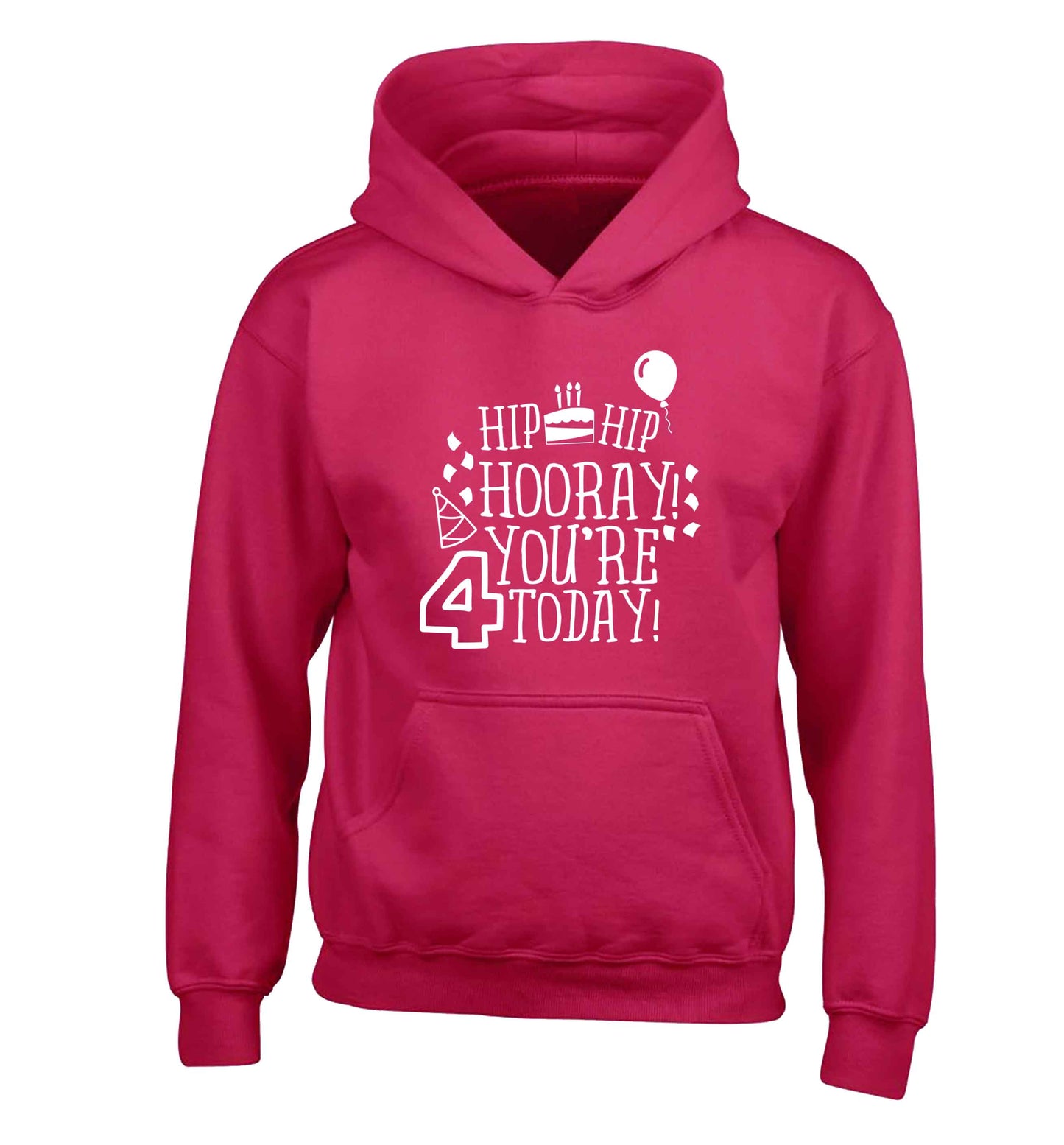 Hip hip hooray you're four today!children's pink hoodie 12-13 Years