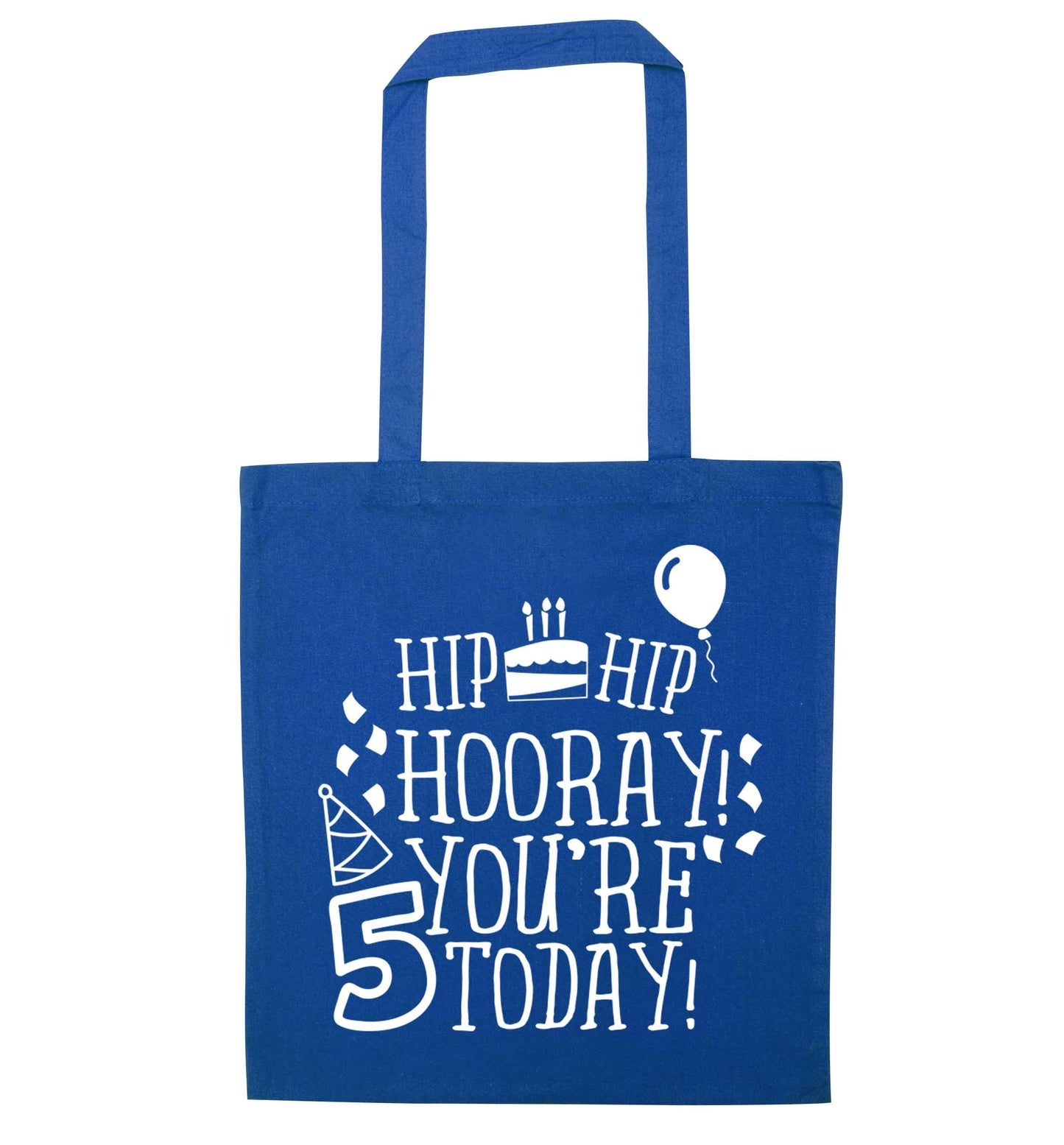 Hip hip hooray you're five today! blue tote bag
