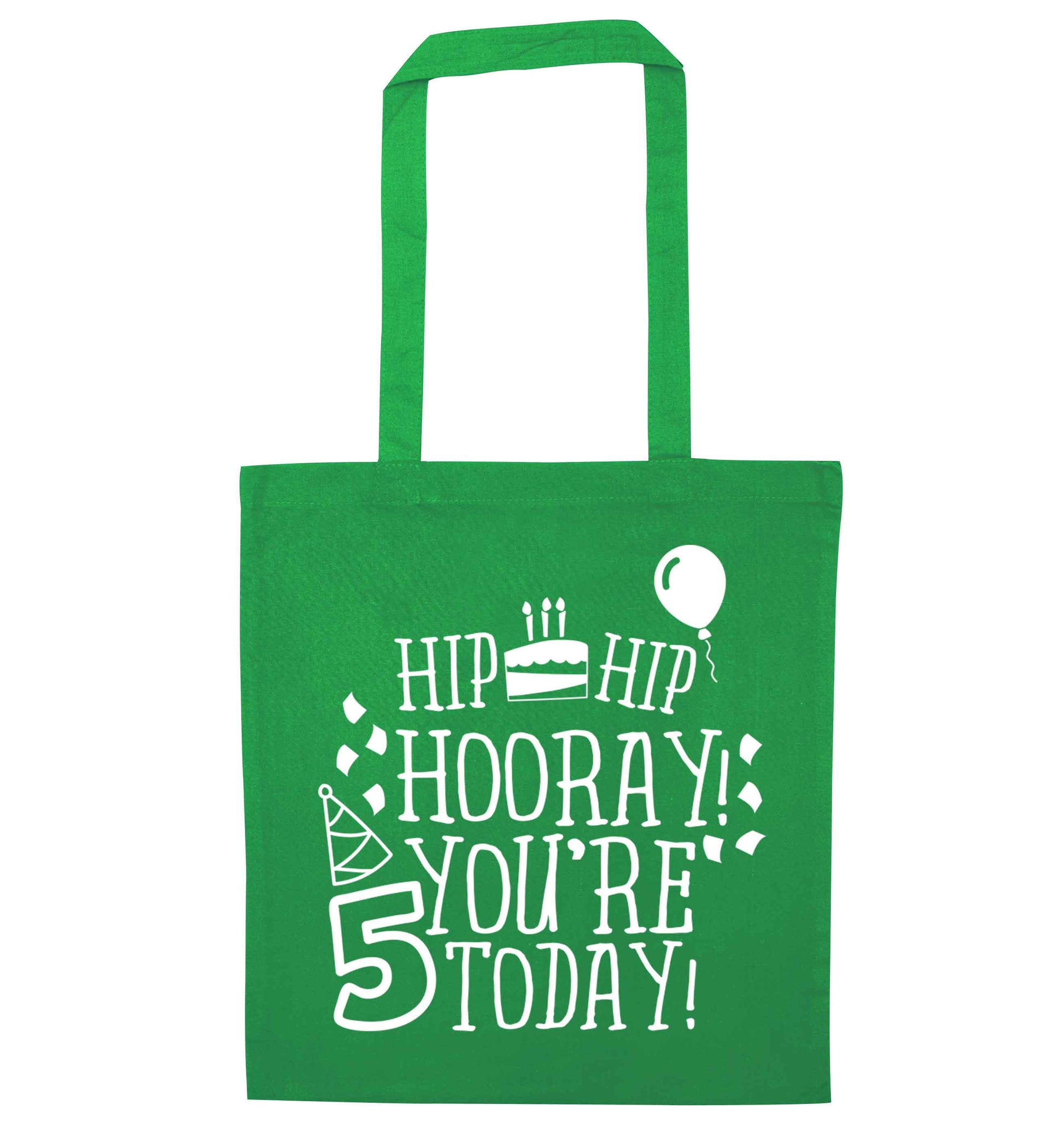 Hip hip hooray you're five today! green tote bag