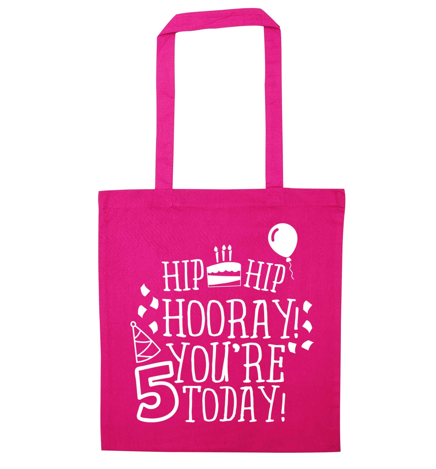 Hip hip hooray you're five today! pink tote bag