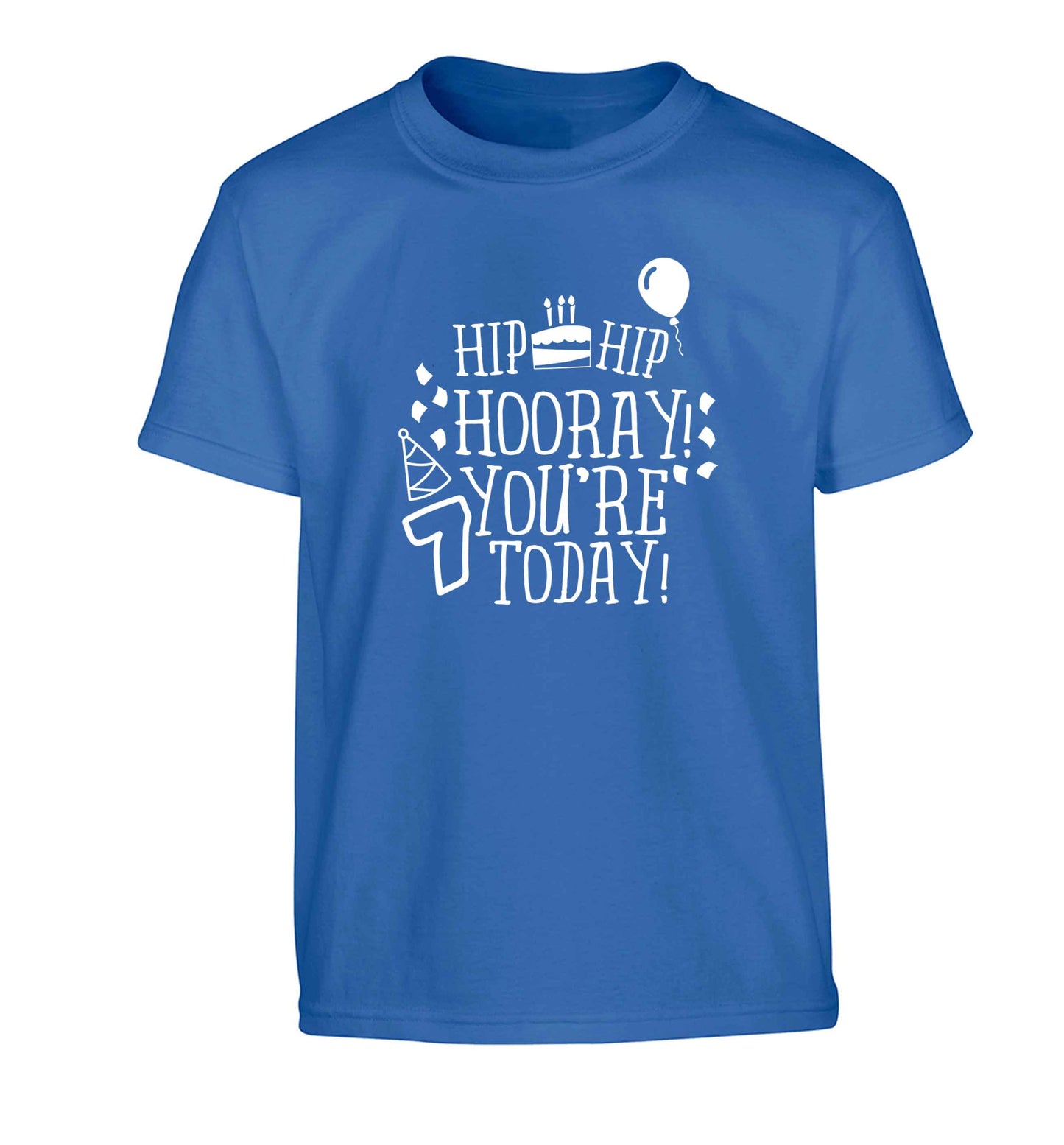 Hip hip hooray you're seven today! Children's blue Tshirt 12-13 Years