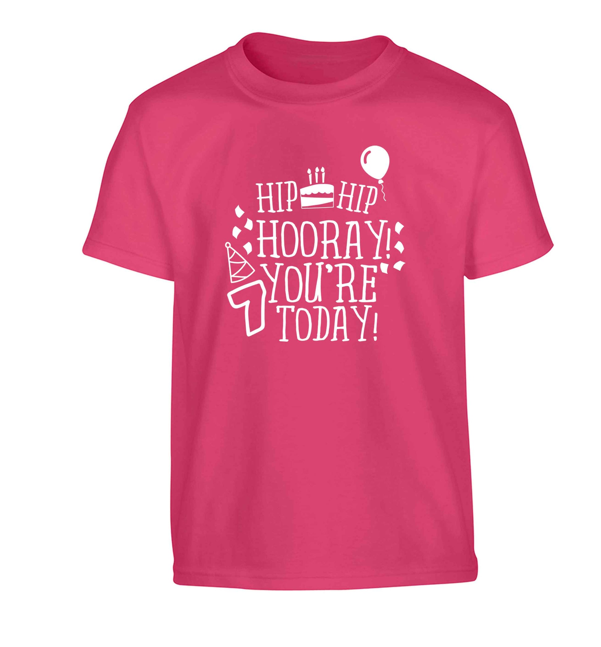 Hip hip hooray you're seven today! Children's pink Tshirt 12-13 Years
