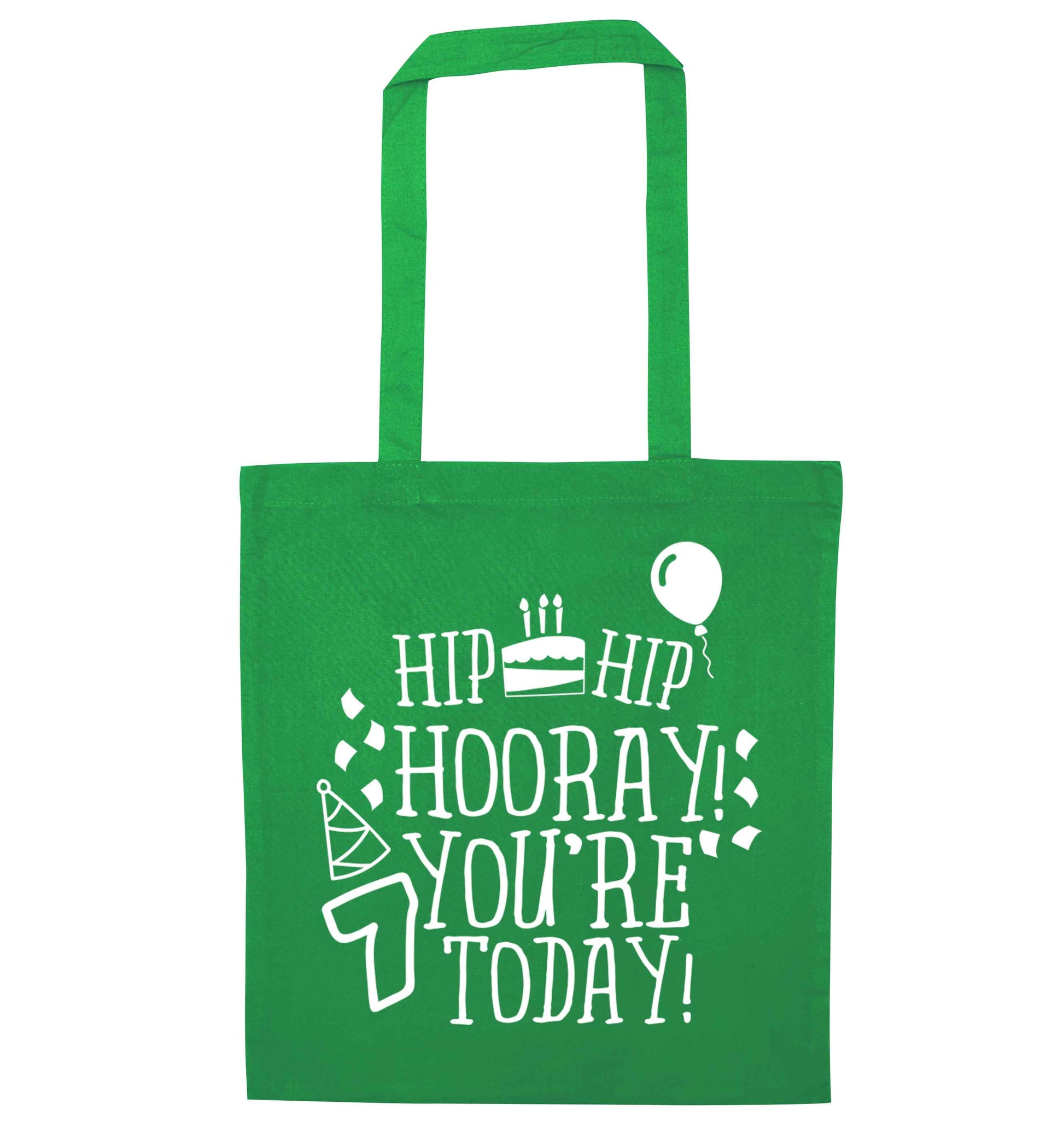 Hip hip hooray you're seven today! green tote bag