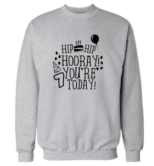 Hip hip hooray you're seven today! adult's unisex grey sweater 2XL