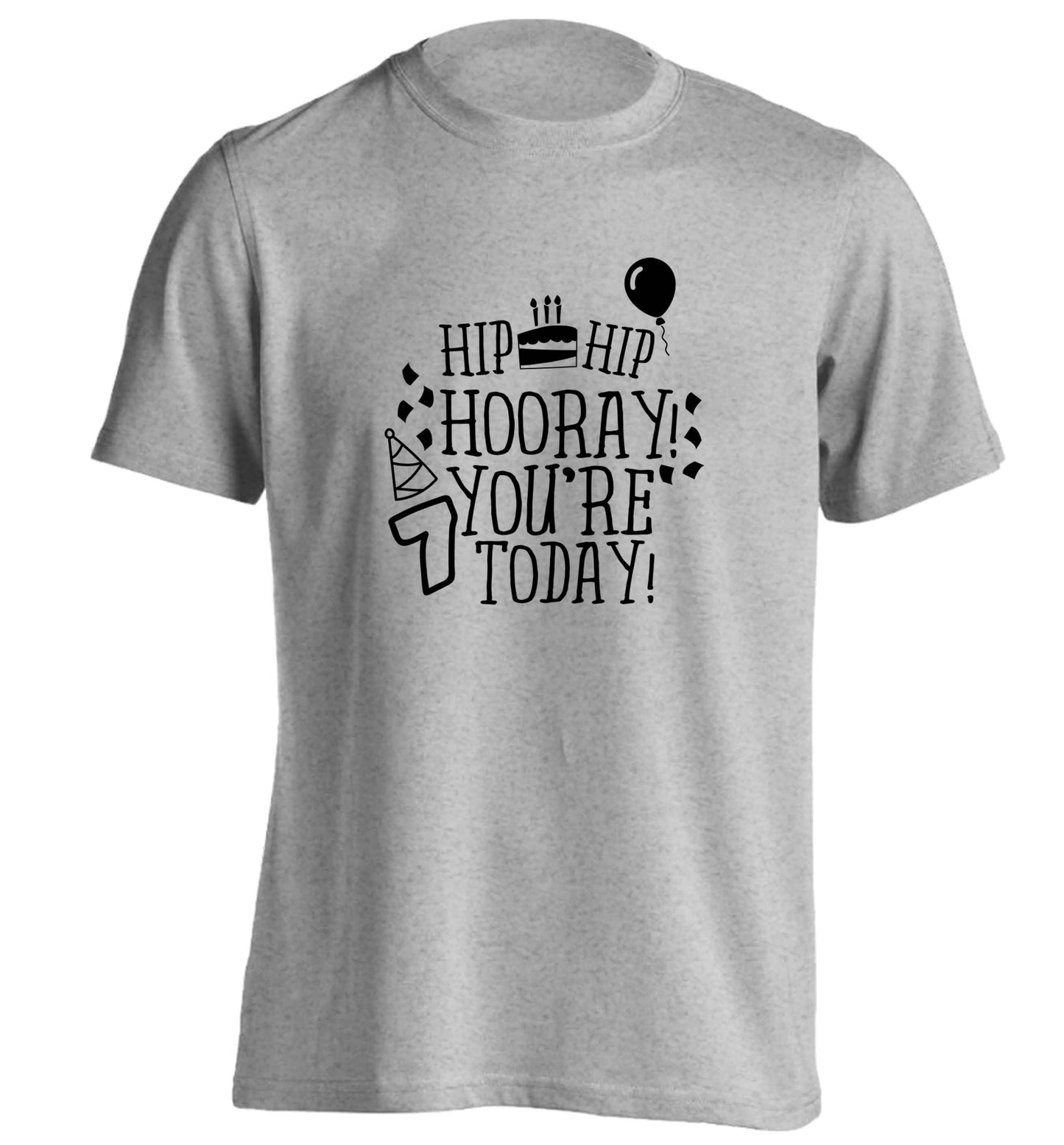 Hip hip hooray you're seven today! adults unisex grey Tshirt 2XL