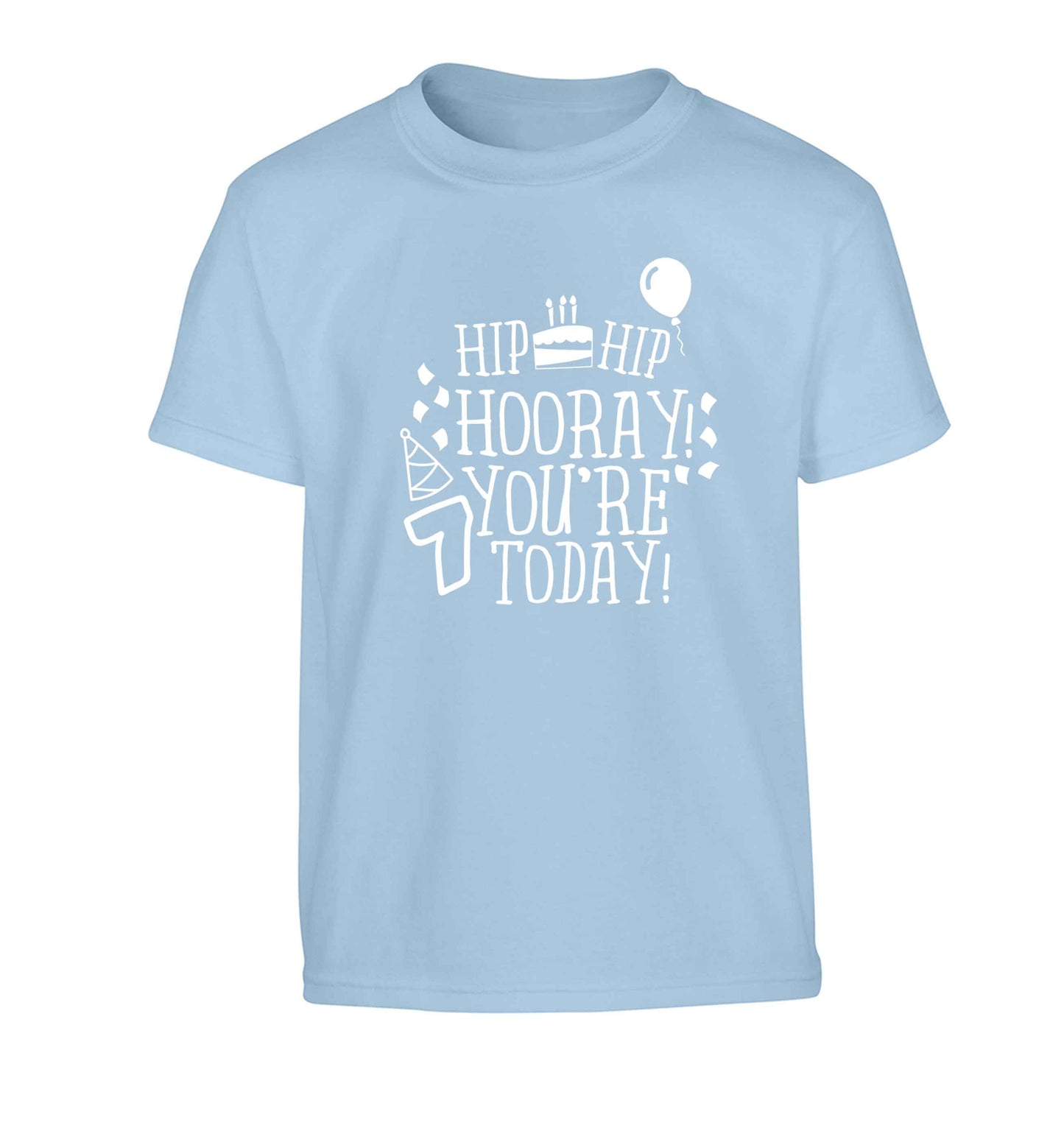 Hip hip hooray you're seven today! Children's light blue Tshirt 12-13 Years